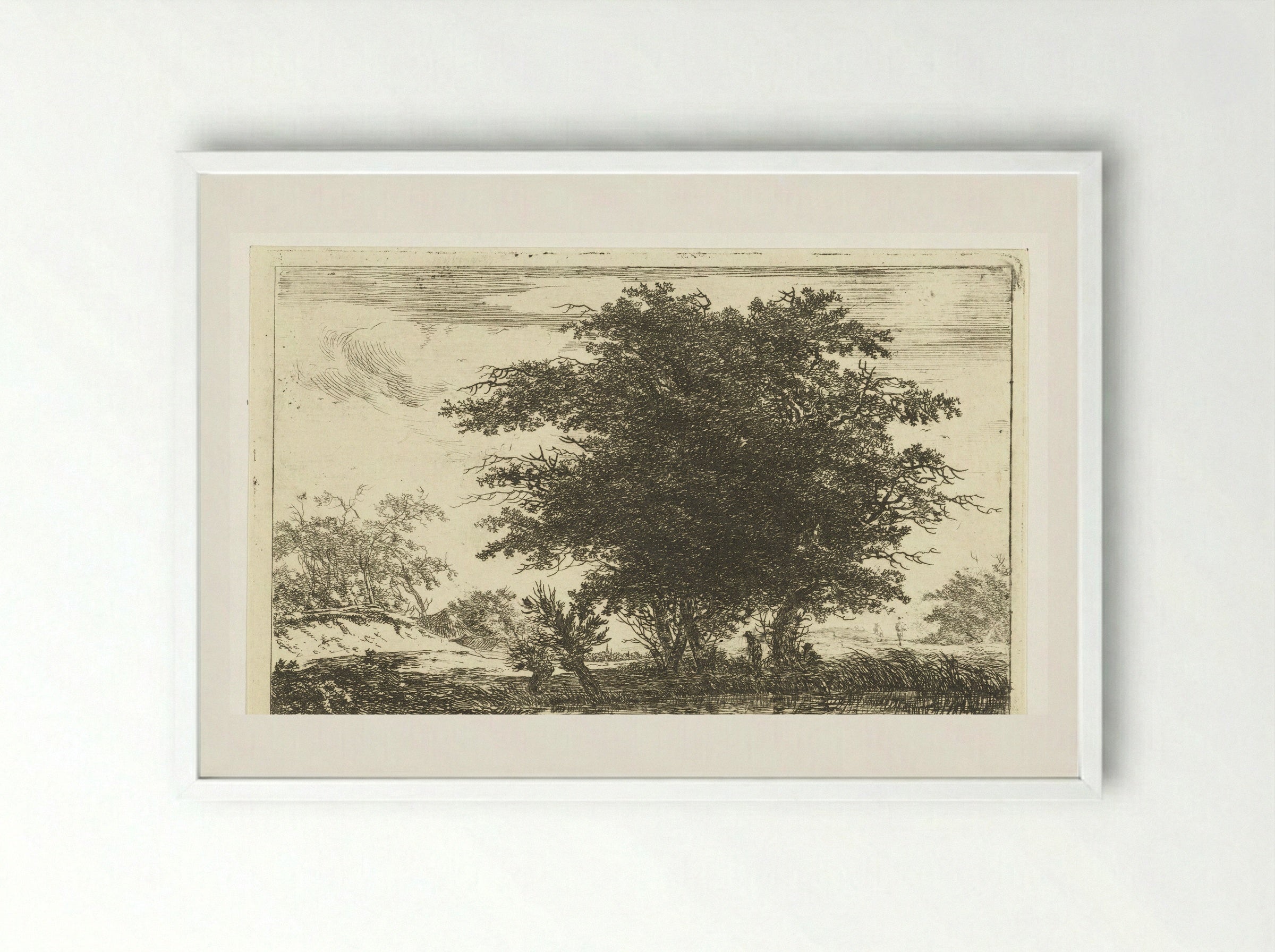 Zwaar geboomte aan een plas - Hermanus van Brussel - Framed Print White