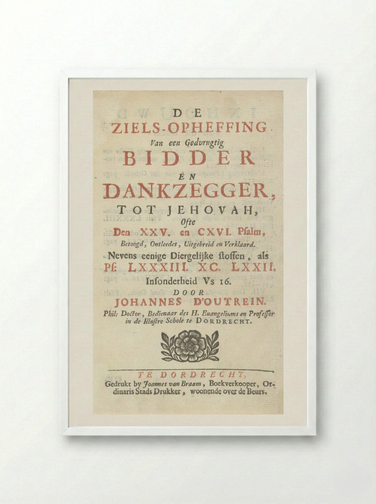 Title Page for De ziels-opheffing - Arnold Houbraken - Framed Print White