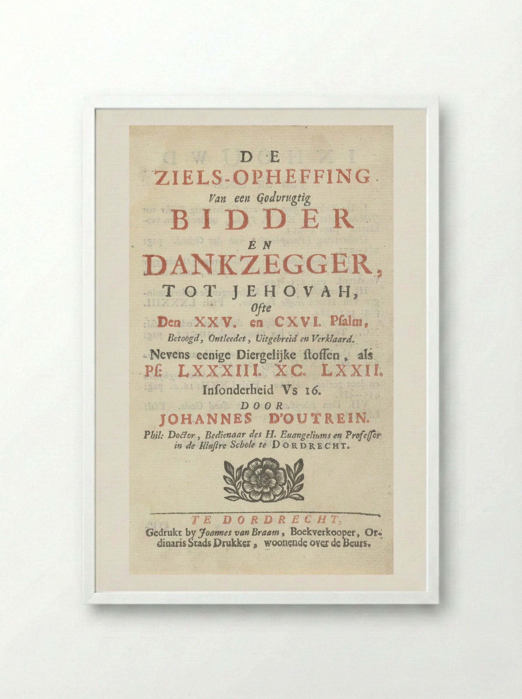 Title Page for De ziels-opheffing - Arnold Houbraken - Framed Print White
