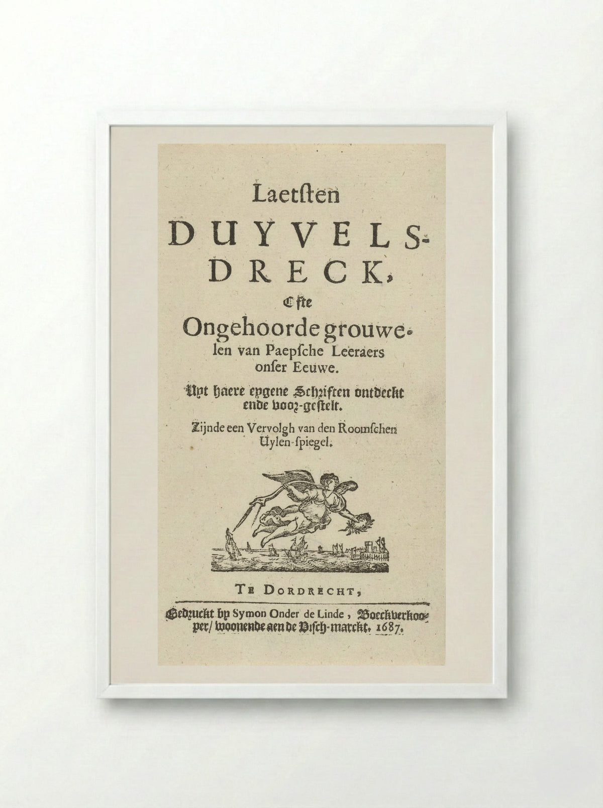 Title Page for J. Lydius, Laetsten duyvels-dreck - Arnold Houbraken - Framed Print White