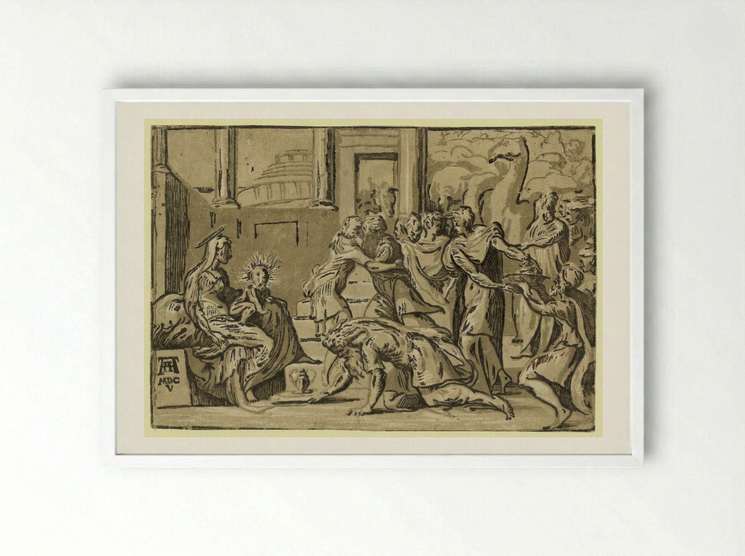 Adoration of the Magi - Andrea Andreani - Framed Print White