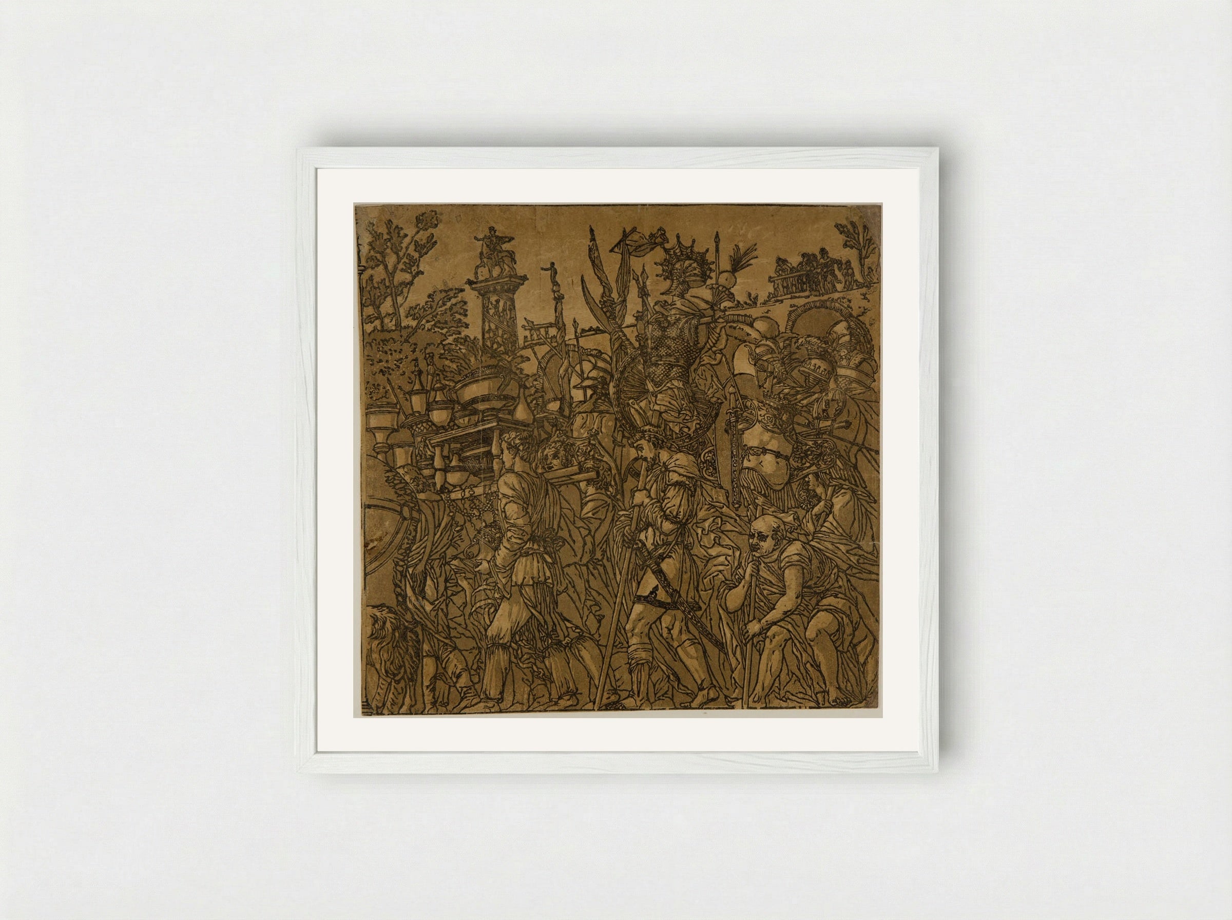 Triumph with Men Carrying Vases and Trophies - Andrea Andreani - Framed Print White