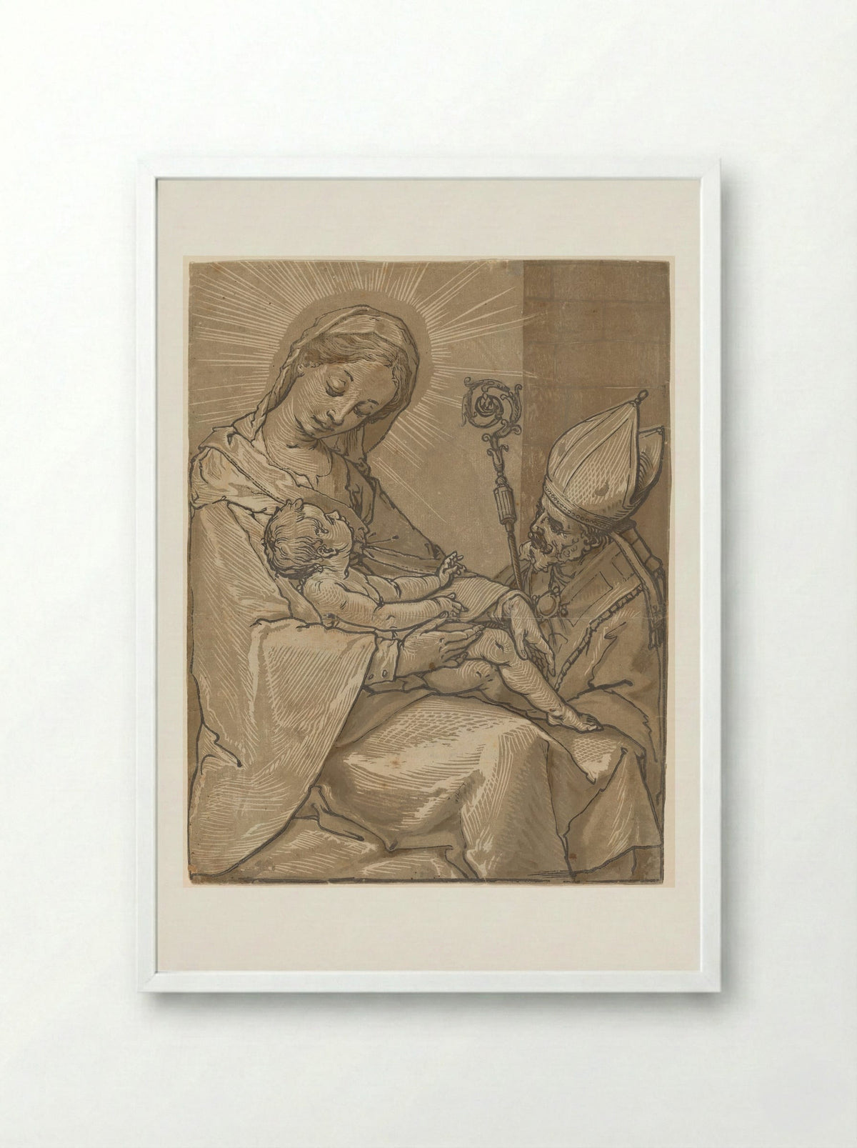 Madonna and Child with a Bishop - Andrea Andreani - Framed Print White