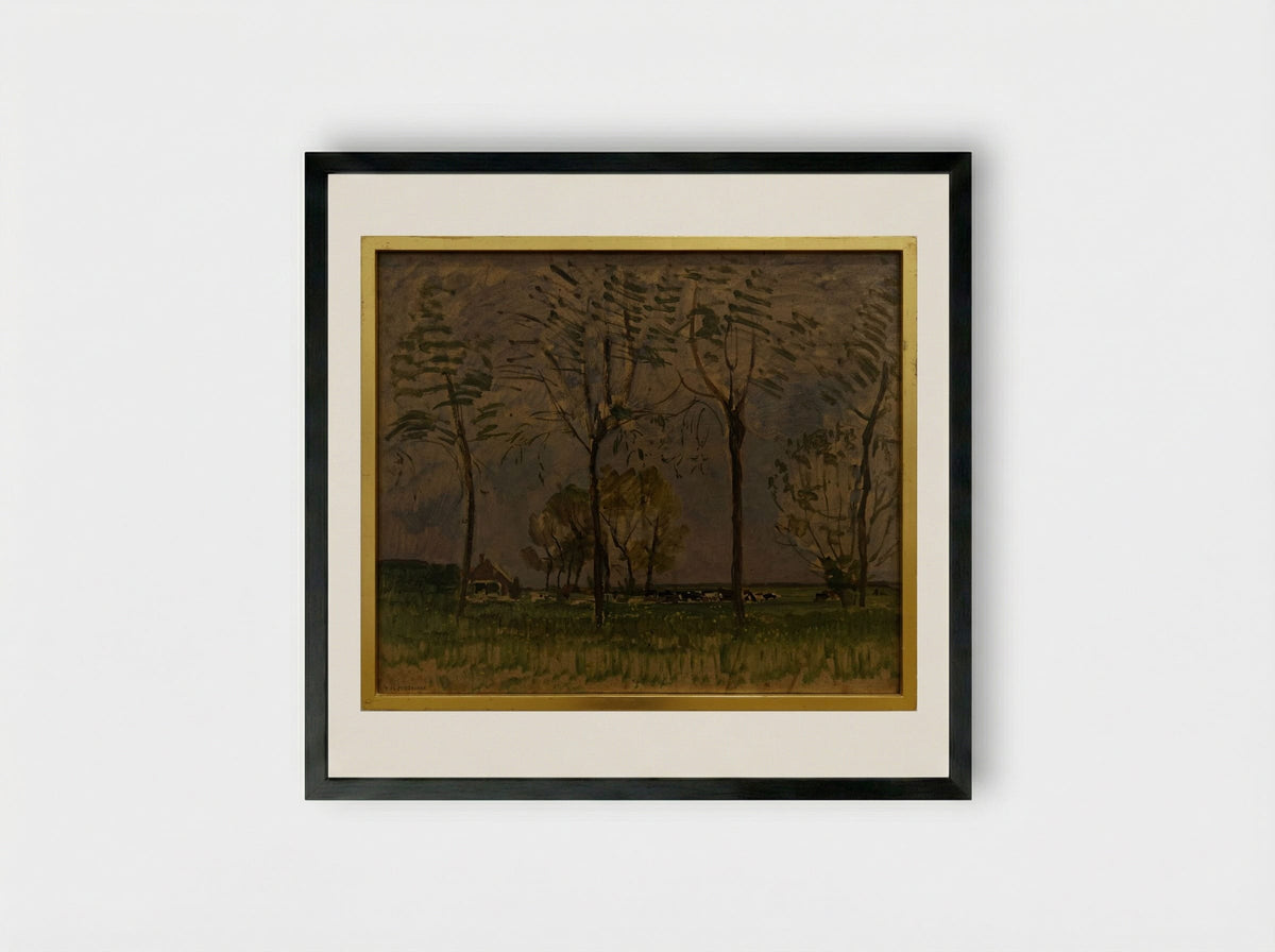 Field with Young Trees in the Foreground - Piet Mondrian - Framed Print Black