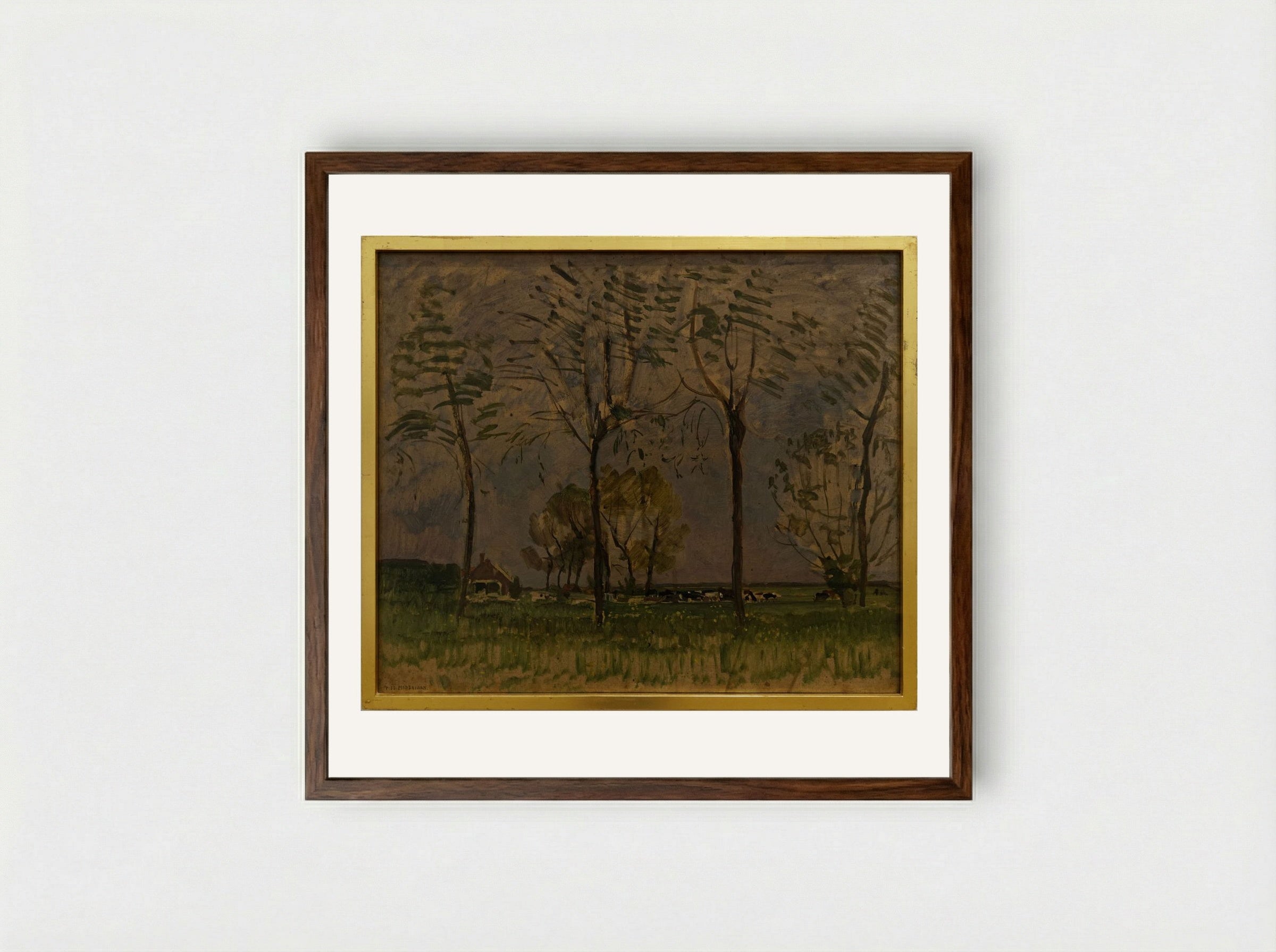 Field with Young Trees in the Foreground - Piet Mondrian - Framed Print Dark Wood