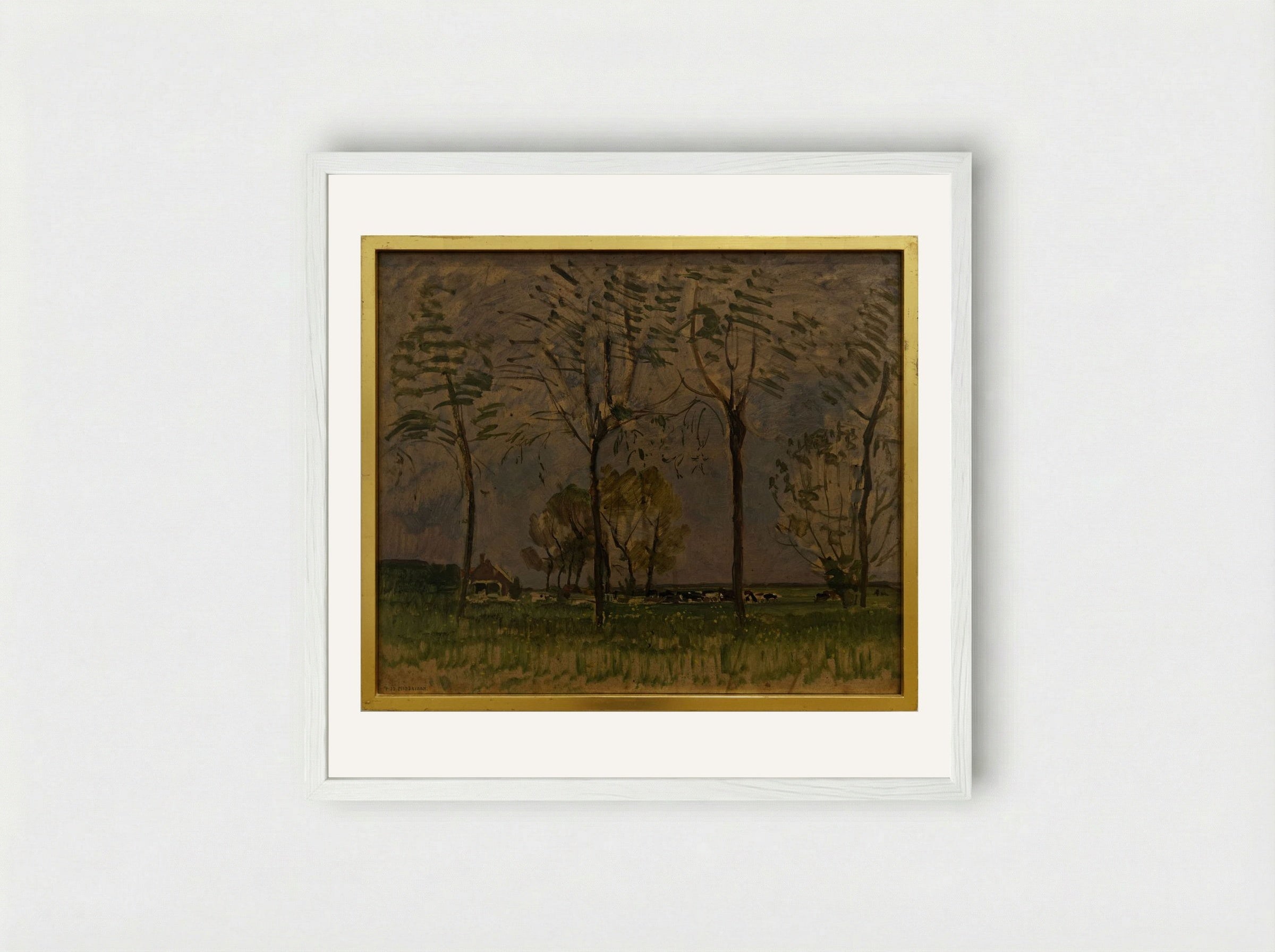 Field with Young Trees in the Foreground - Piet Mondrian - Framed Print White