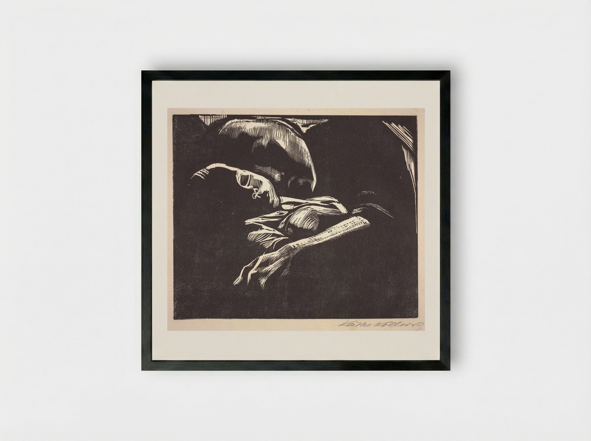 Pregnant Woman Contemplating Suicide - Käthe Kollwitz - Framed Print Black