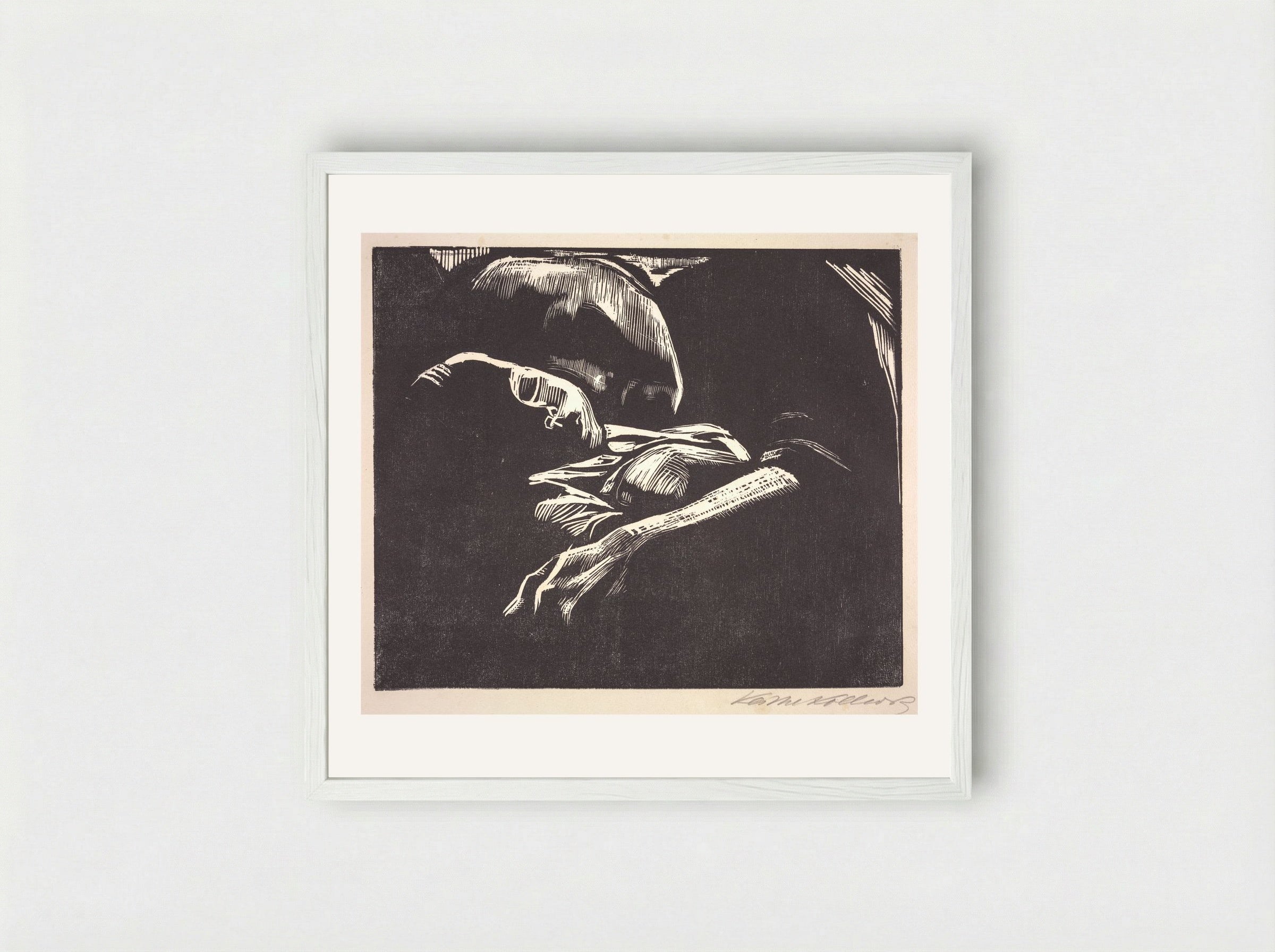 Pregnant Woman Contemplating Suicide - Käthe Kollwitz - Framed Print White