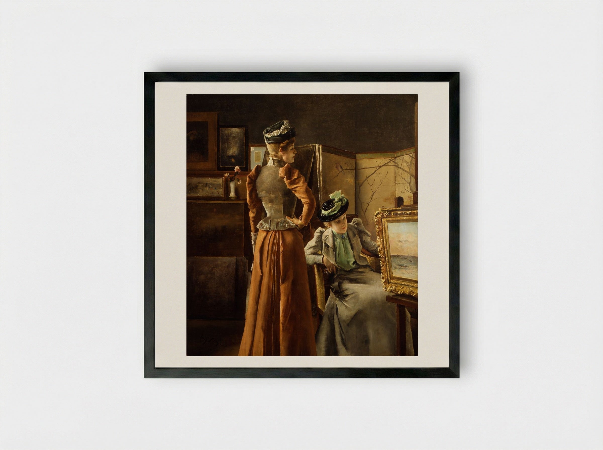 In the Studio - Alfred Stevens - Framed Print Black