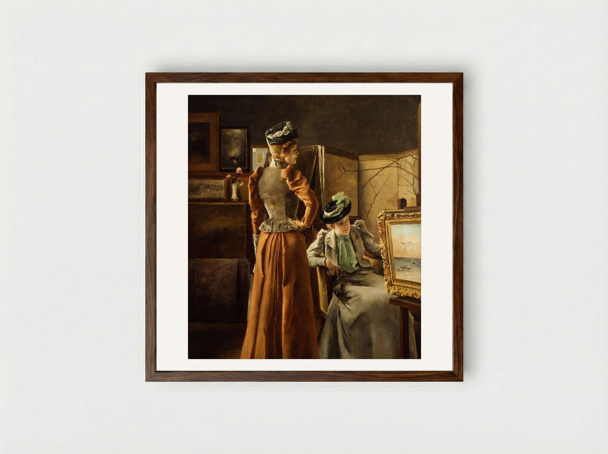 In the Studio - Alfred Stevens - Framed Print Dark Wood