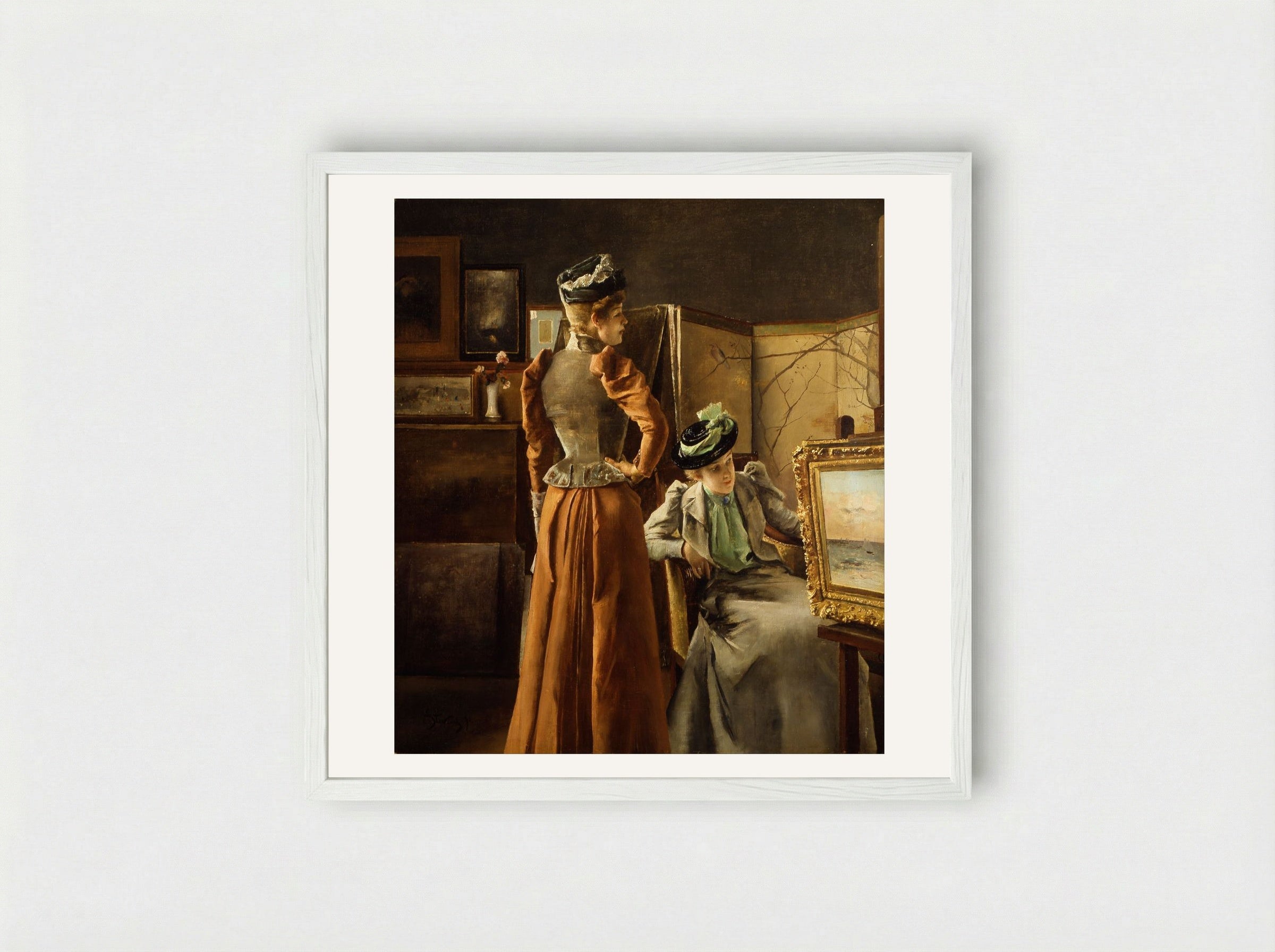 In the Studio - Alfred Stevens - Framed Print White