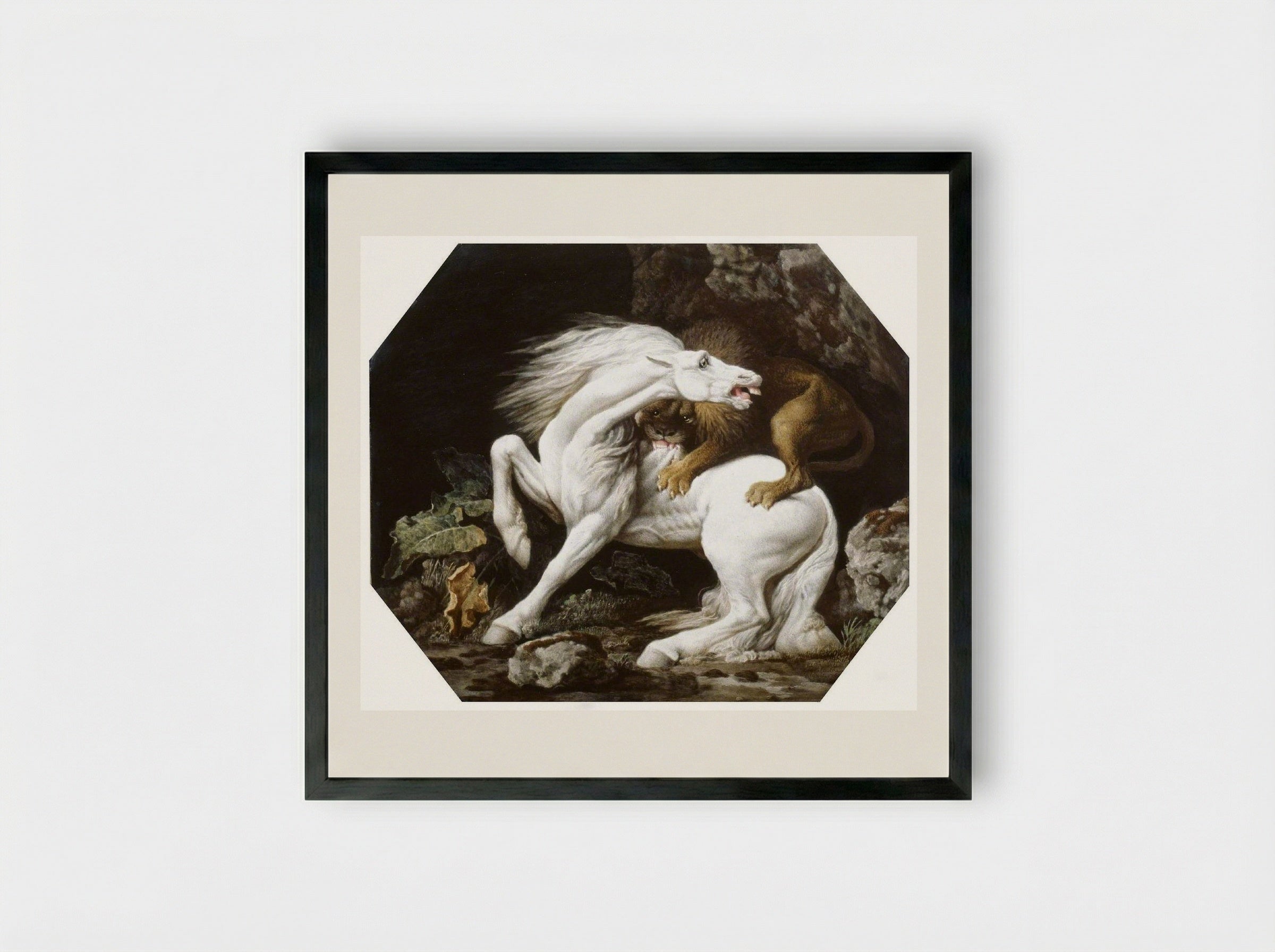 A Horse Attacked by a Lion - George Stubbs - Framed Print Black