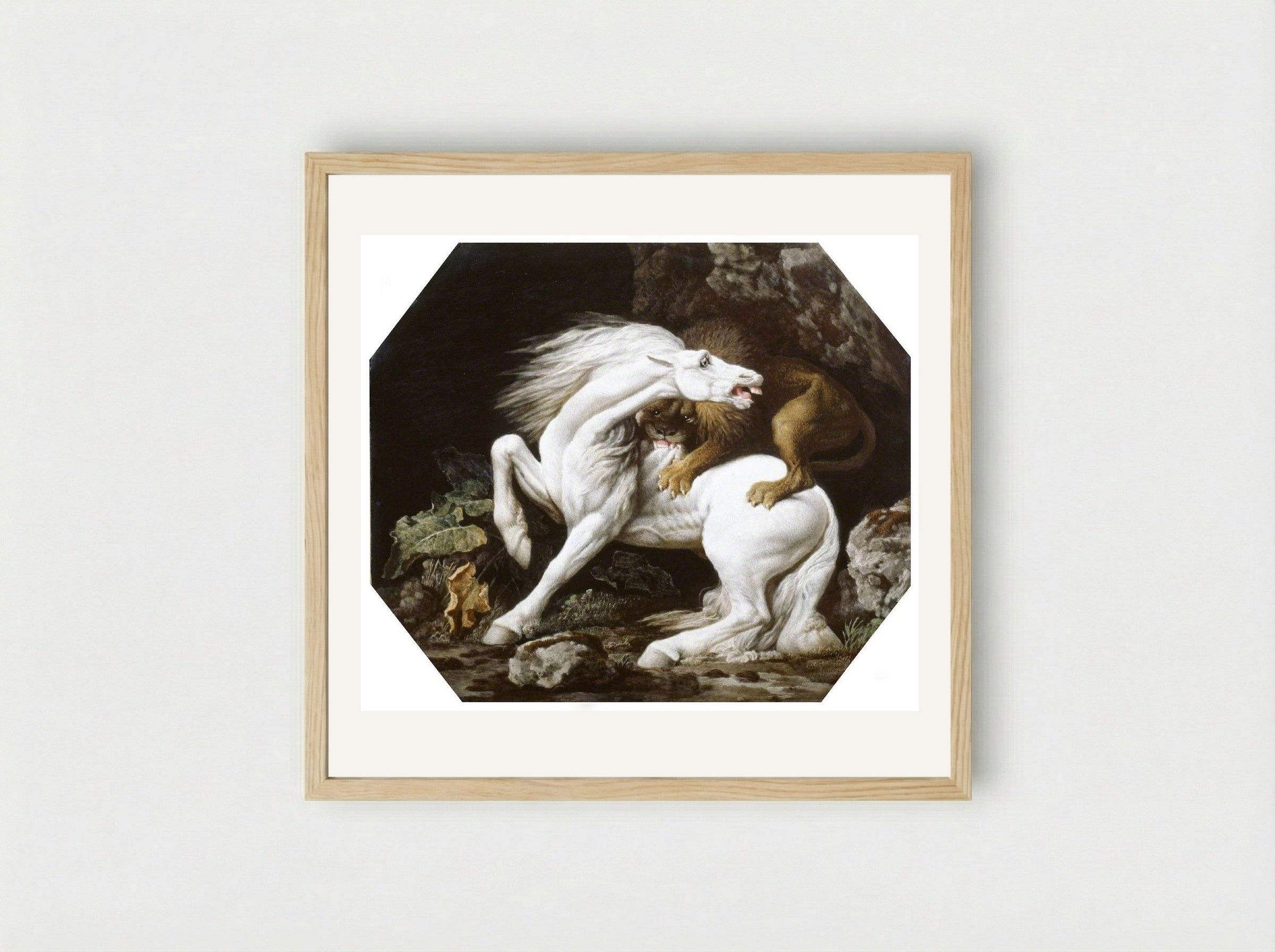 A Horse Attacked by a Lion - George Stubbs - Framed Print Wood