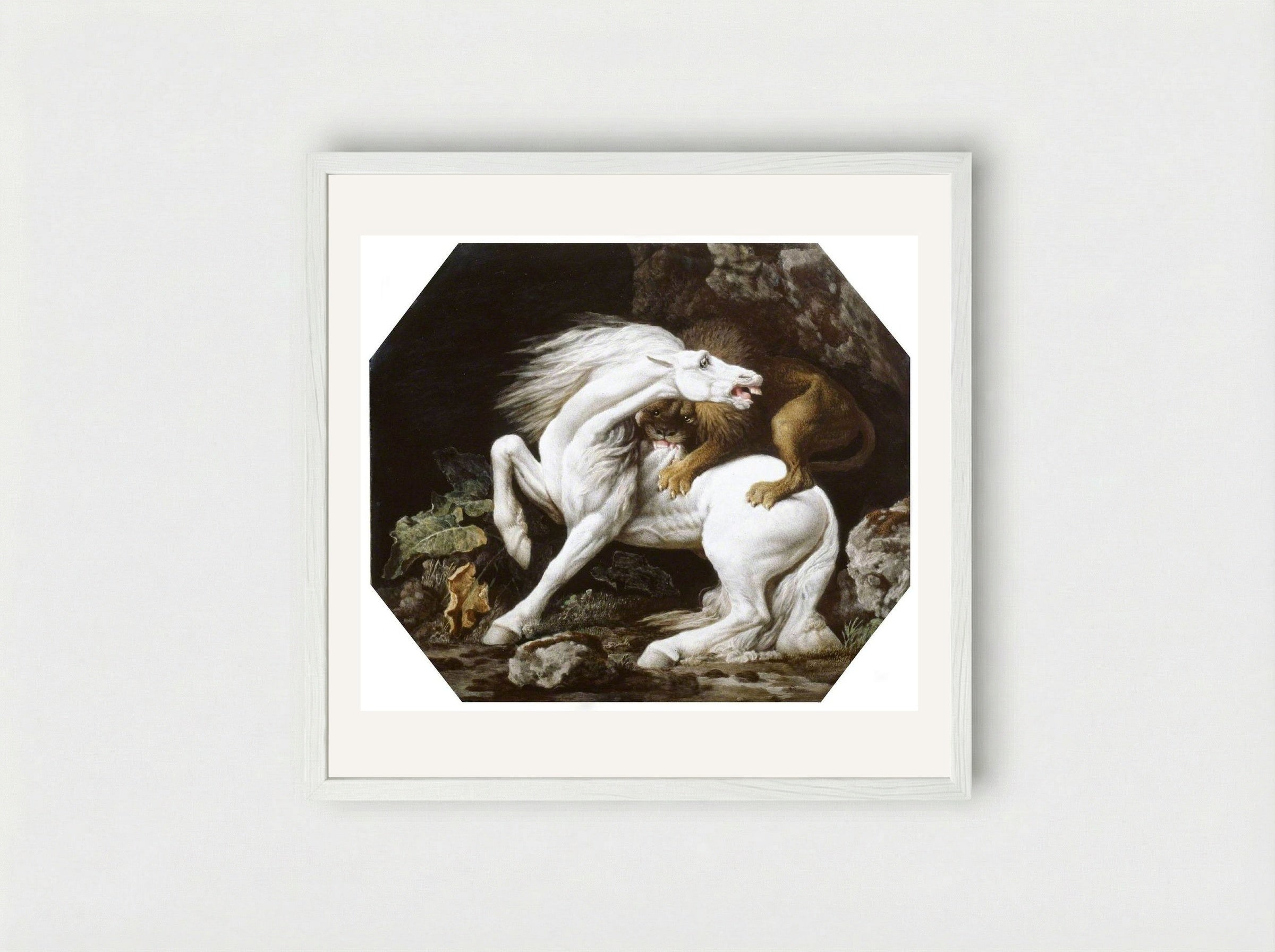 A Horse Attacked by a Lion - George Stubbs - Framed Print White
