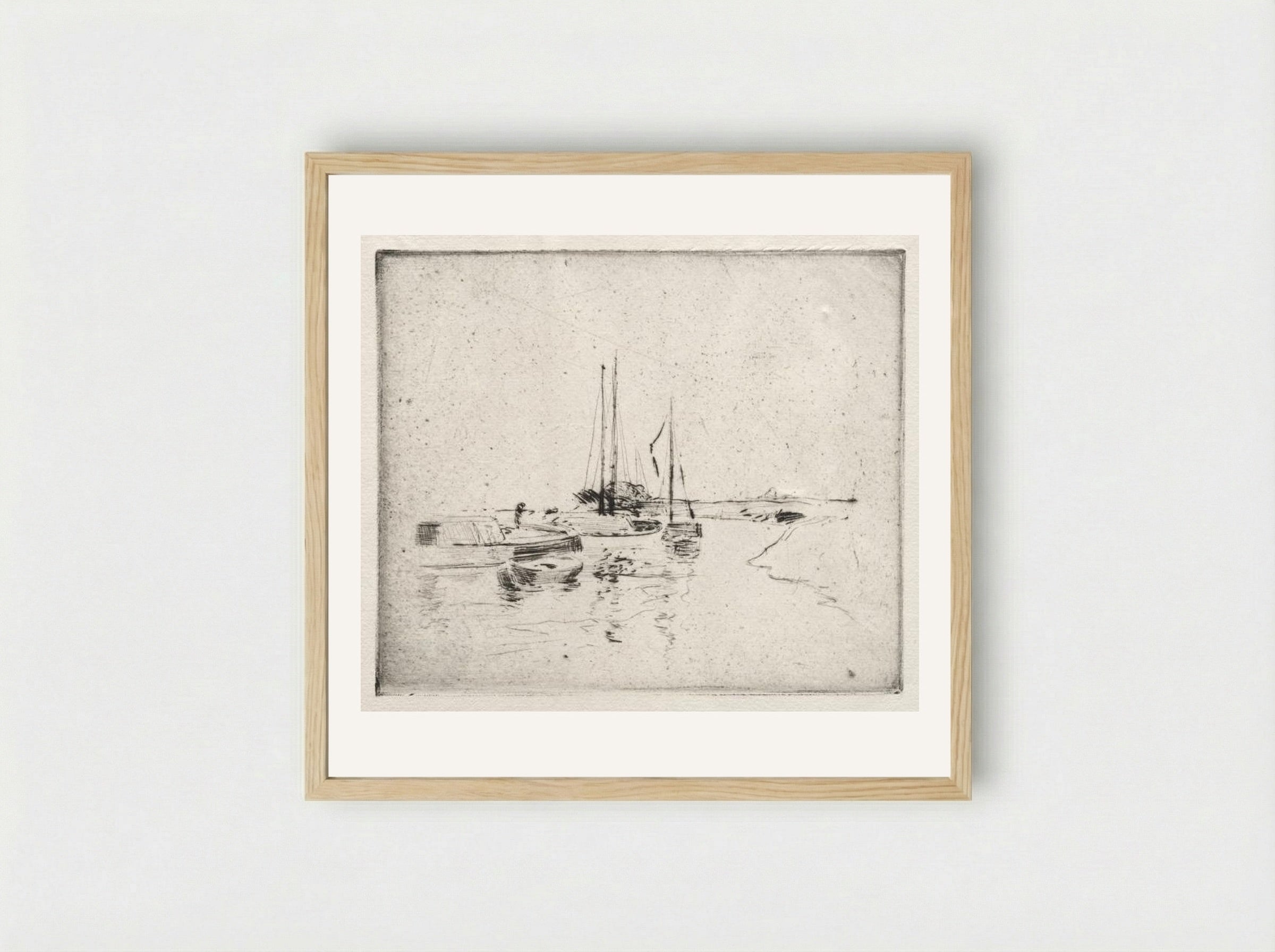 Four Boats on the Canal, Near Dordrecht - John Henry Twachtman - Framed Print Wood