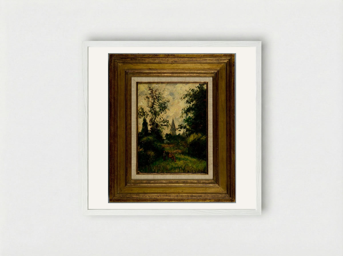 The Bell Tower at Bazancourt - Camille Pissarro - Framed Print White