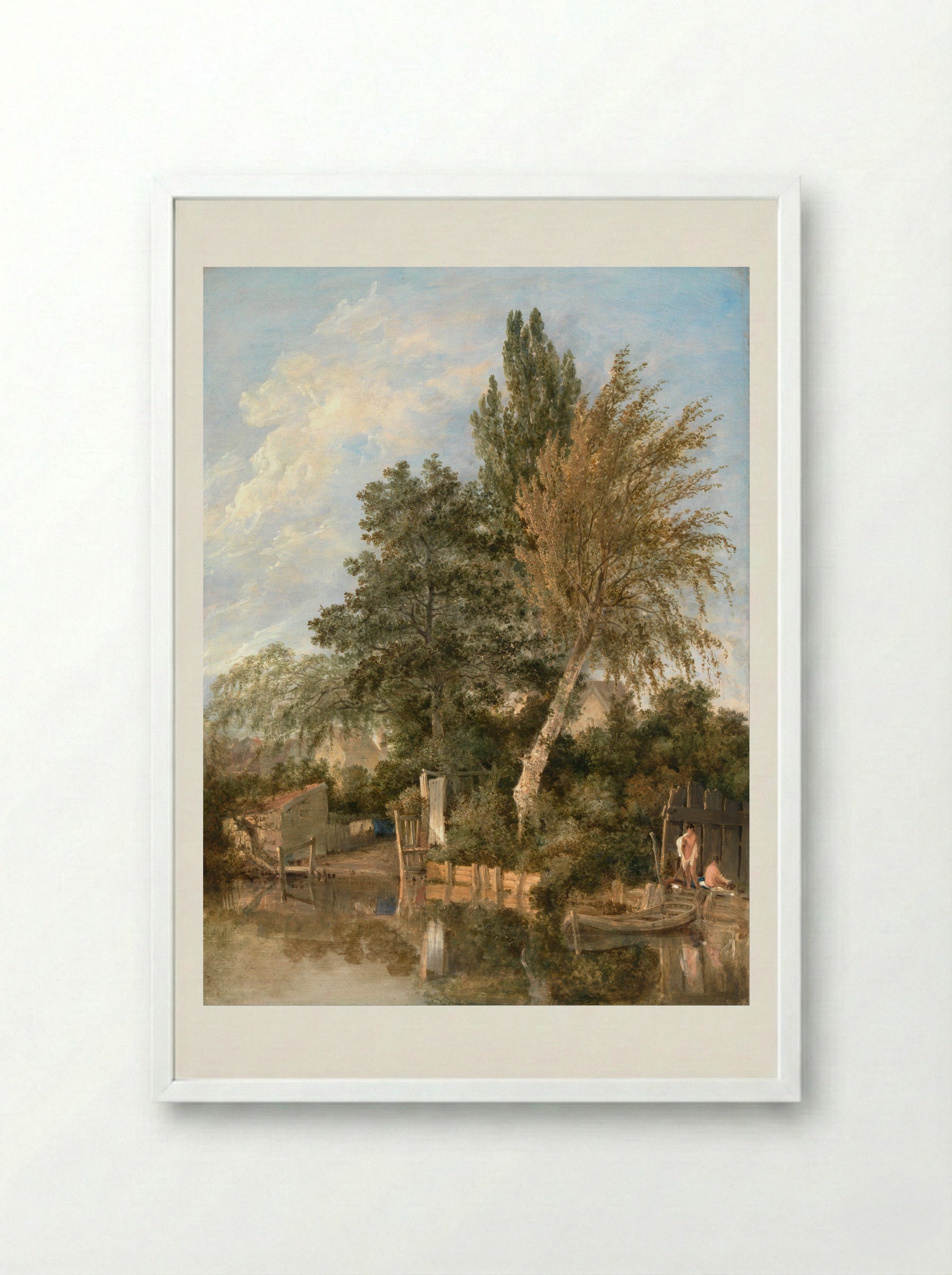 Boys Bathing on the River Wensum, Norwich - John Crome - Framed Print White