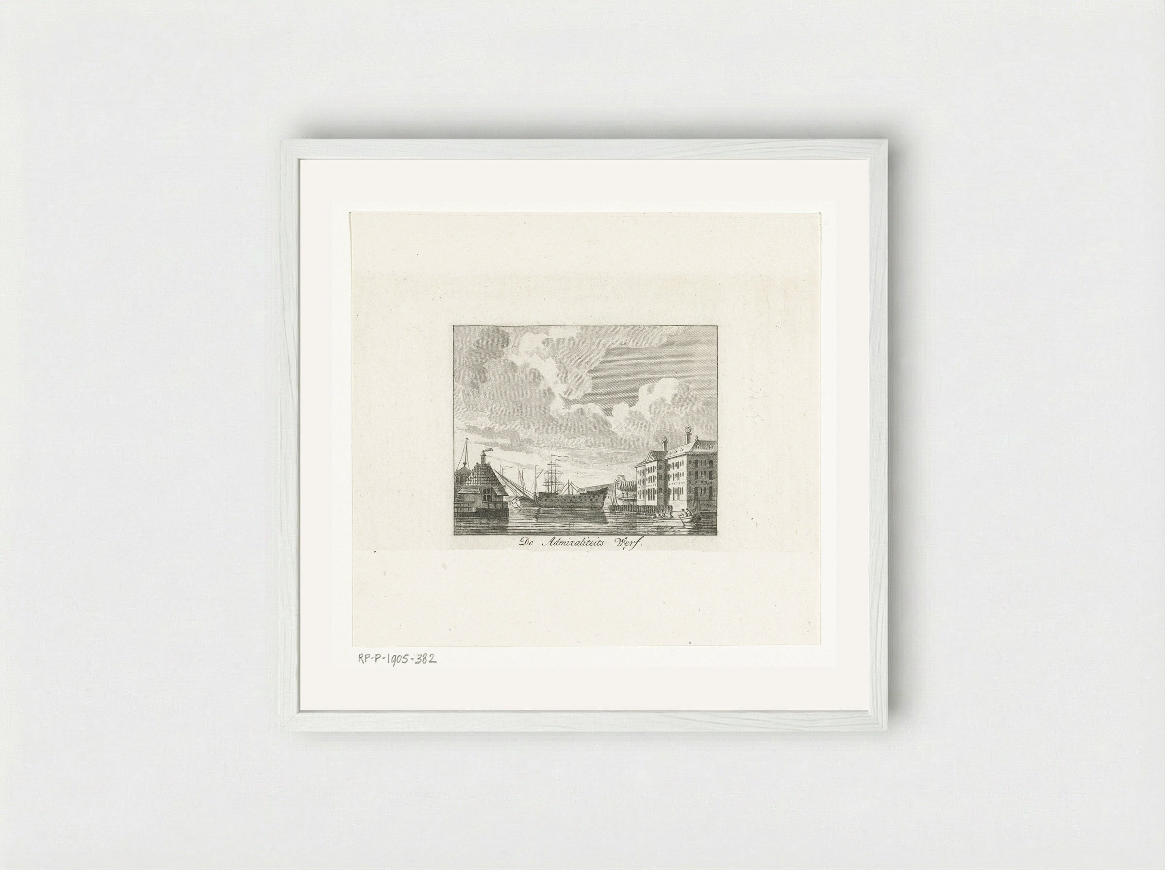 Stadsgezicht met Admiraliteitswerf te Amsterdam - Cornelis Brouwer - Framed Print White