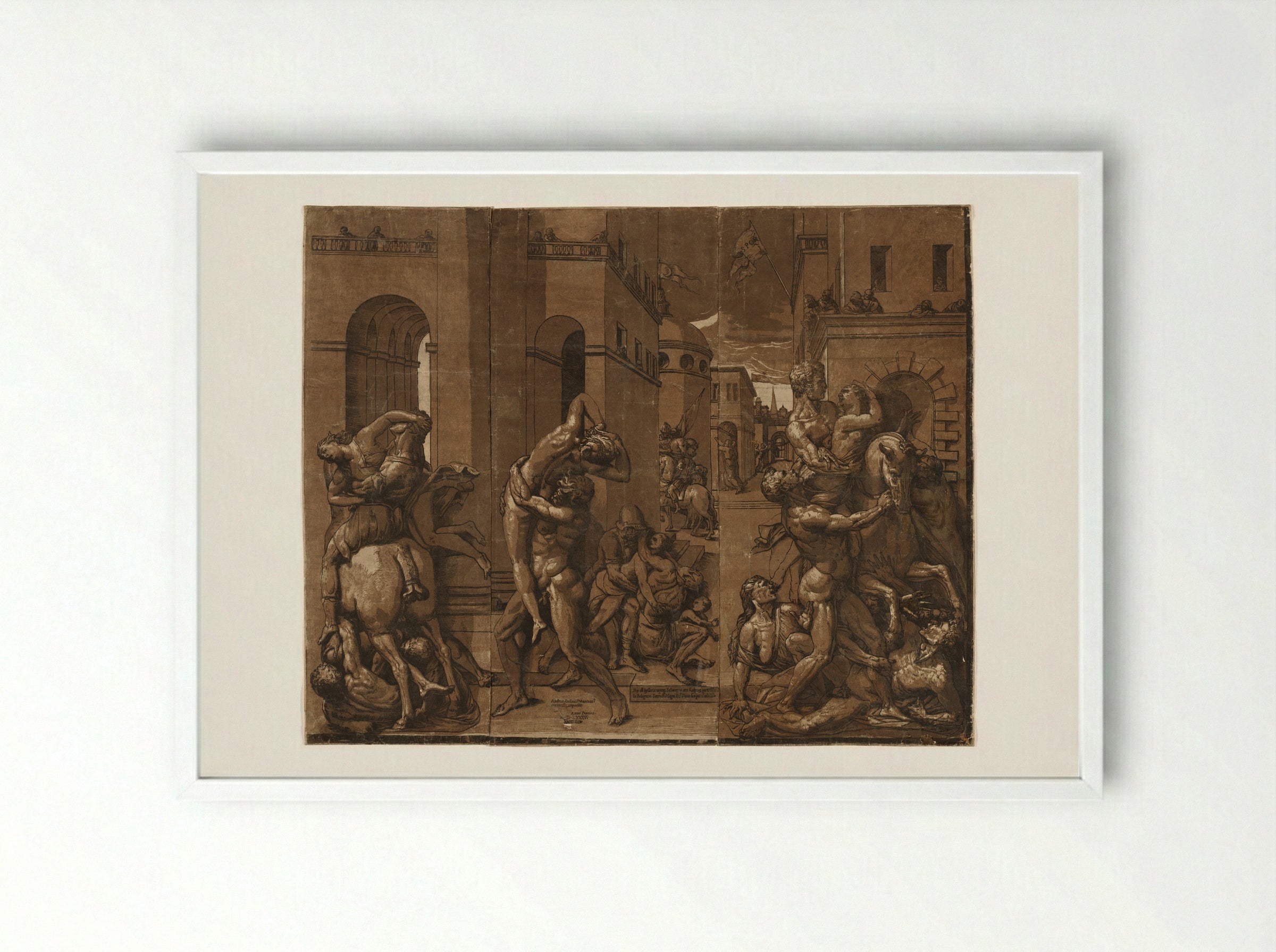 Triumph with Men, Women, and Children - Andrea Andreani - Framed Print White