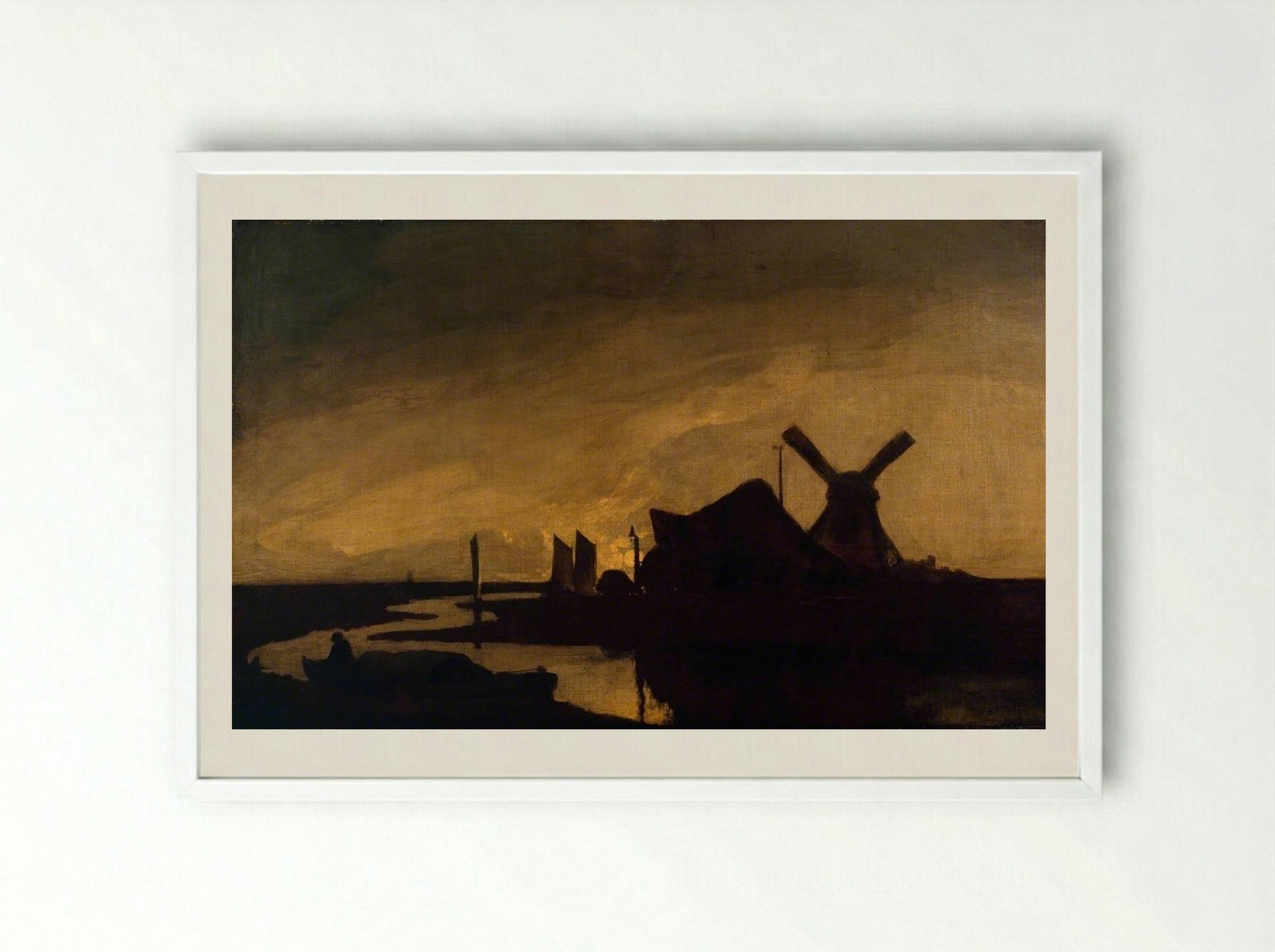 Moonrise on the Yare - John Crome - Framed Print White