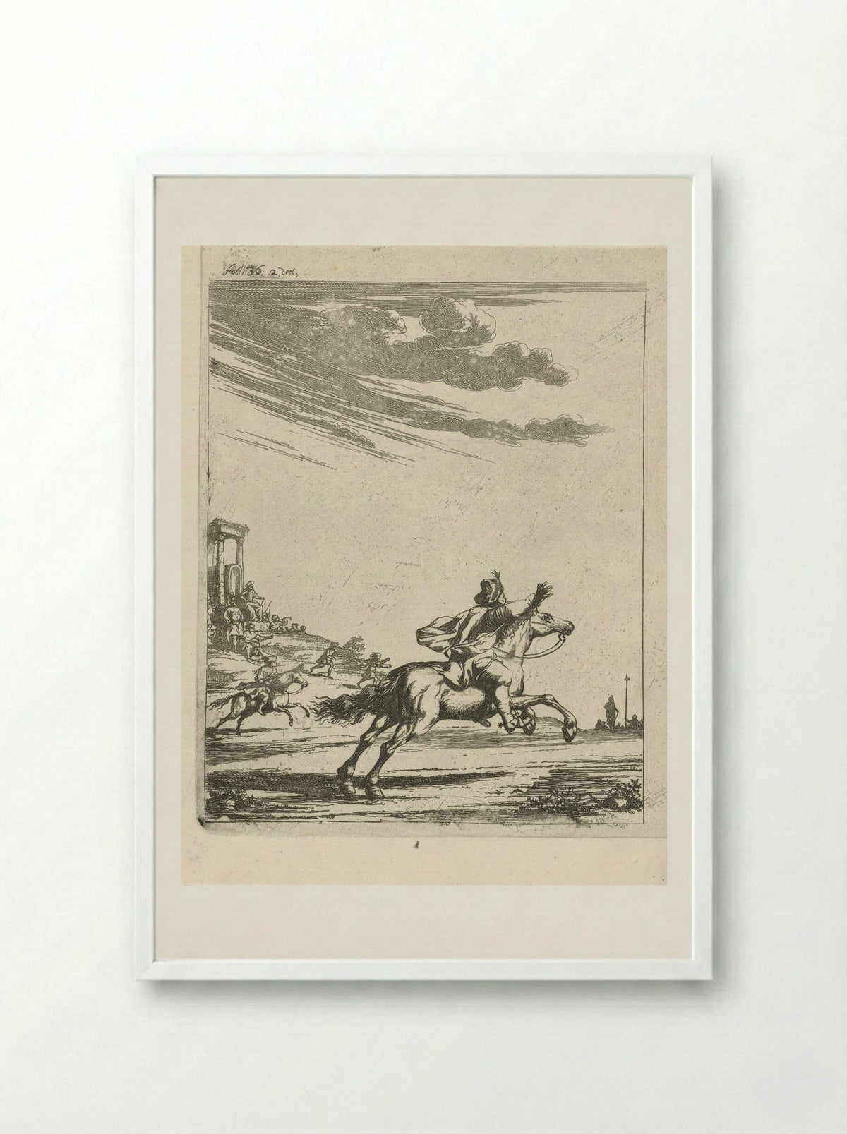 Ruiters in een landschap - Arnold Houbraken - Framed Print White