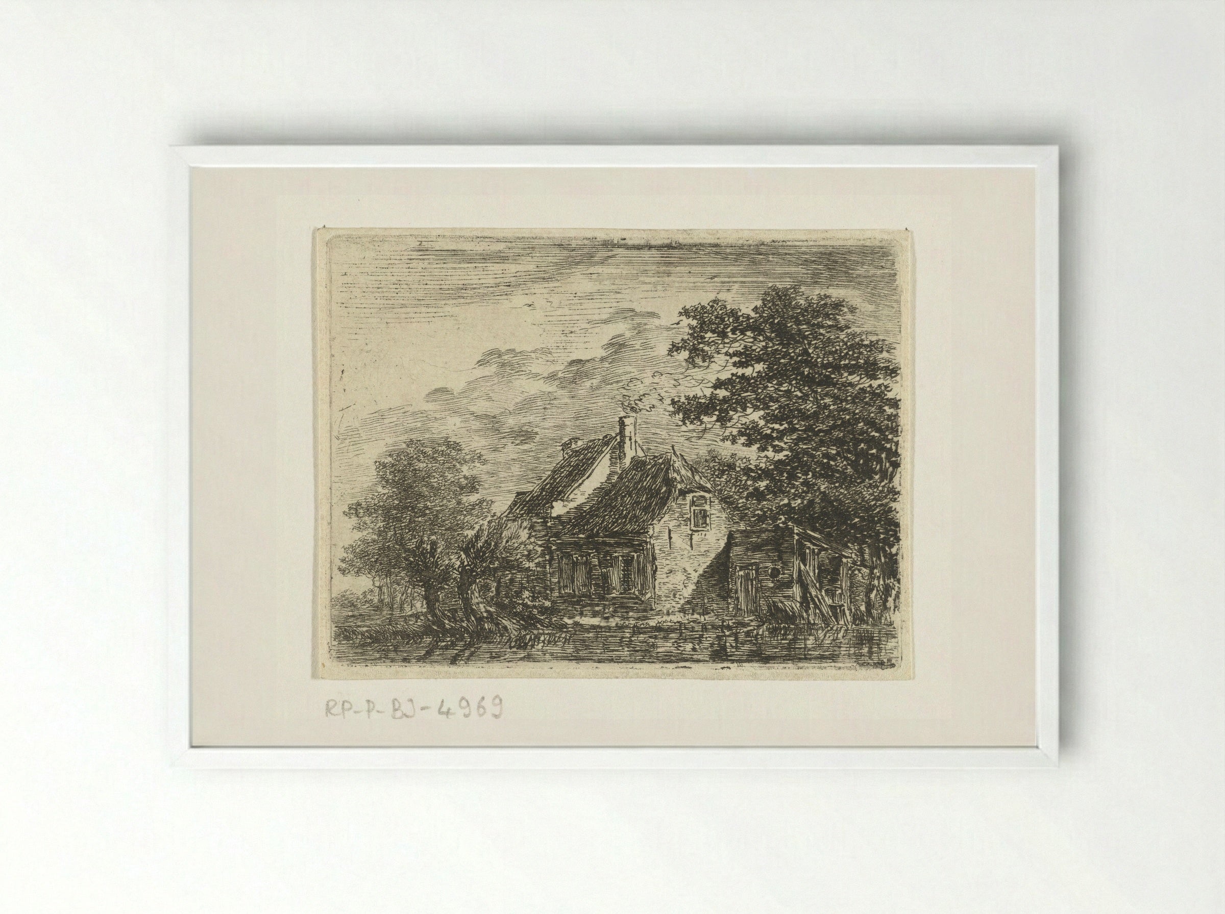 Boerderij aan een vaart (Farmhouse by a Canal) - Hermanus van Brussel - Framed Print White