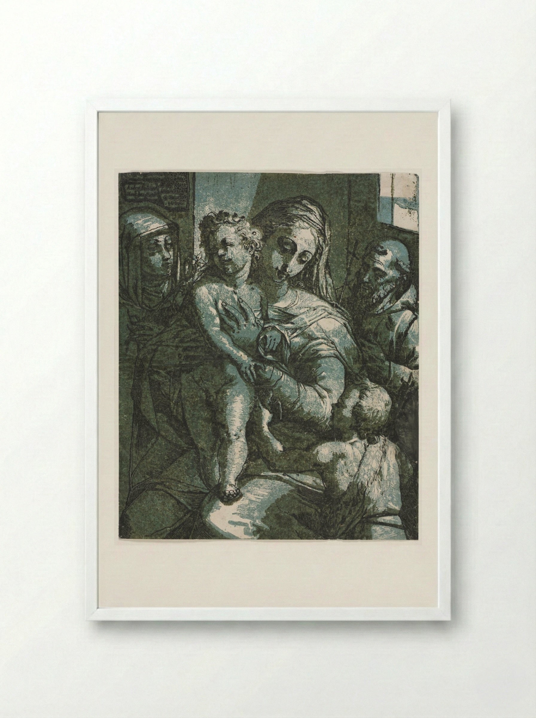 Virgin and Child with St. John, St. Catherine of Siena and Saint Francis - Andrea Andreani - Framed Print White
