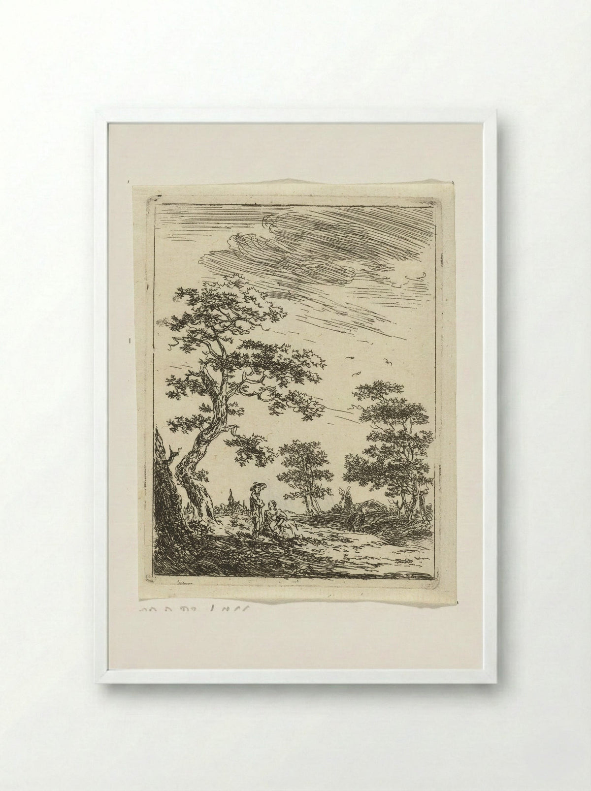 Paar onder boom in landschap - Hermanus van Brussel - Framed Print White