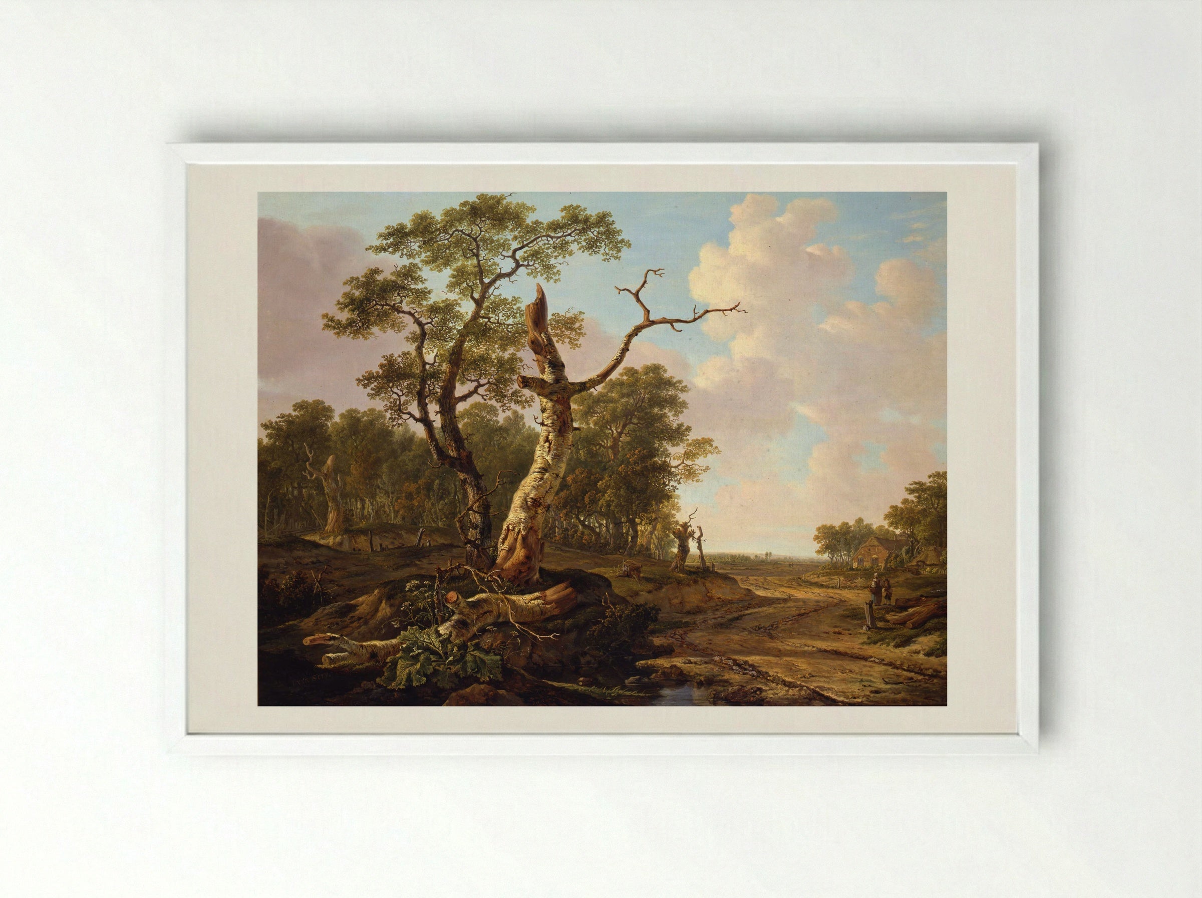 Landschap met landlieden bij hun vee en hengelaars op het water - Jacob van Strij - Framed Print White
