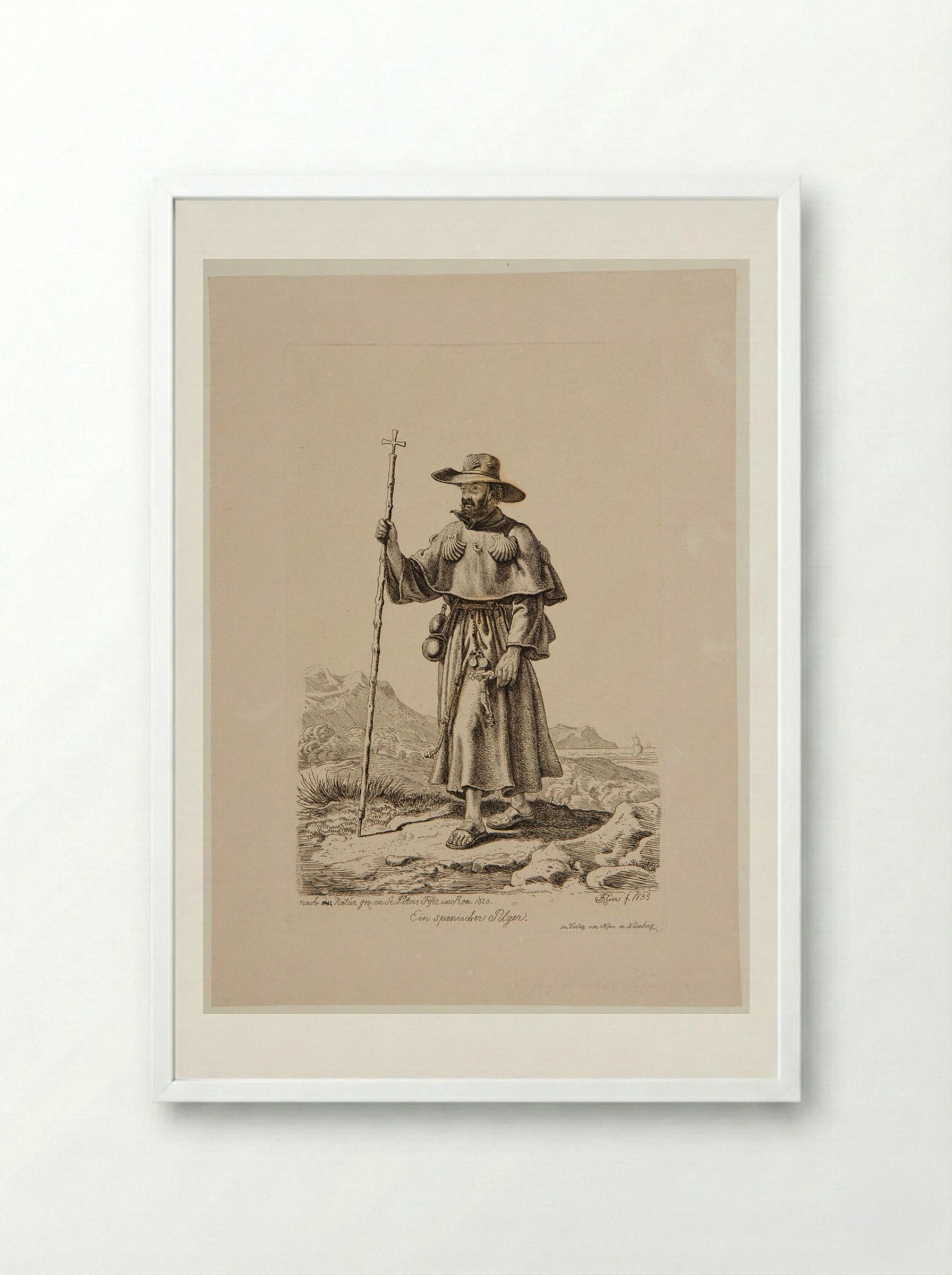 Spanish Pilgrim at Saint Peter's Festival in Rome - Johann Adam Klein - Framed Print White