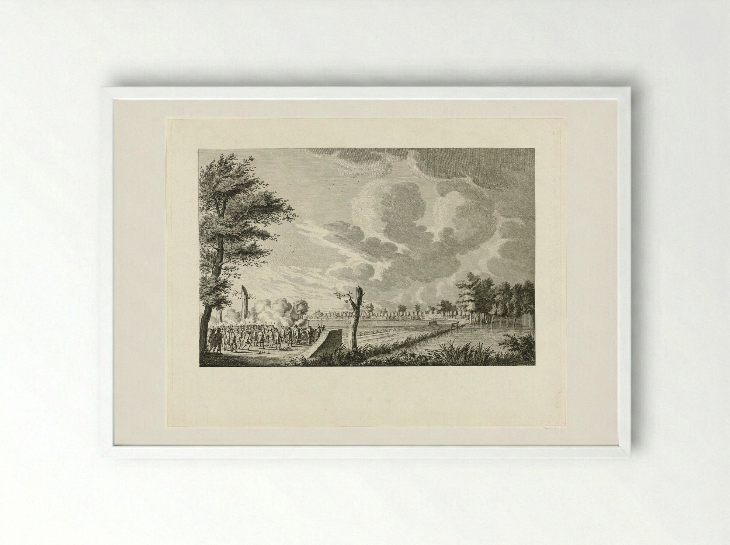 Aanval bij Ouderkerk aan de Amstel - Cornelis Brouwer - Framed Print White