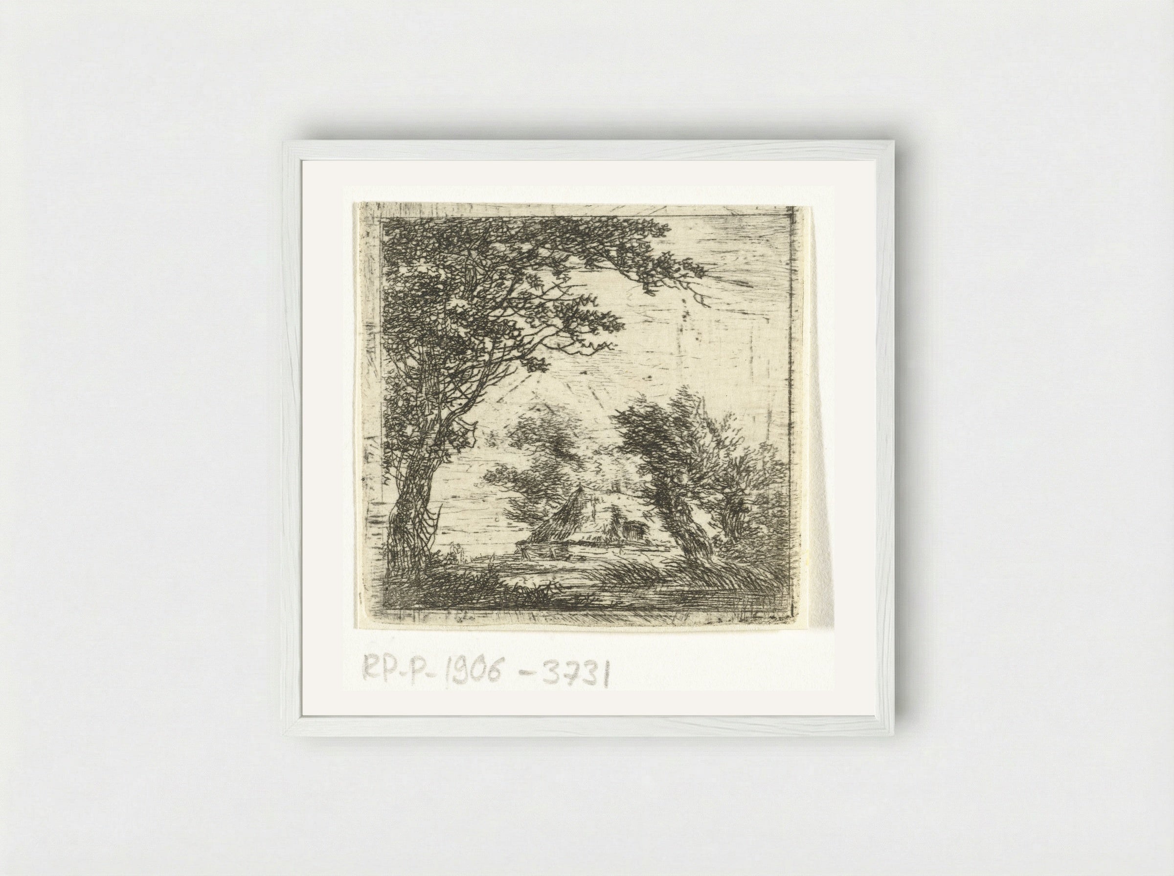 Boerenwoning tussen bomen - Hermanus van Brussel - Framed Print White