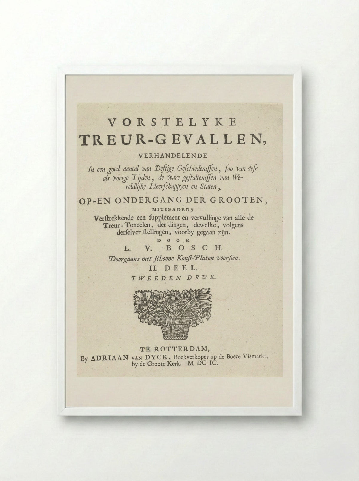 Title Page for Vorstelycke Treur-gevallen - Arnold Houbraken - Framed Print White