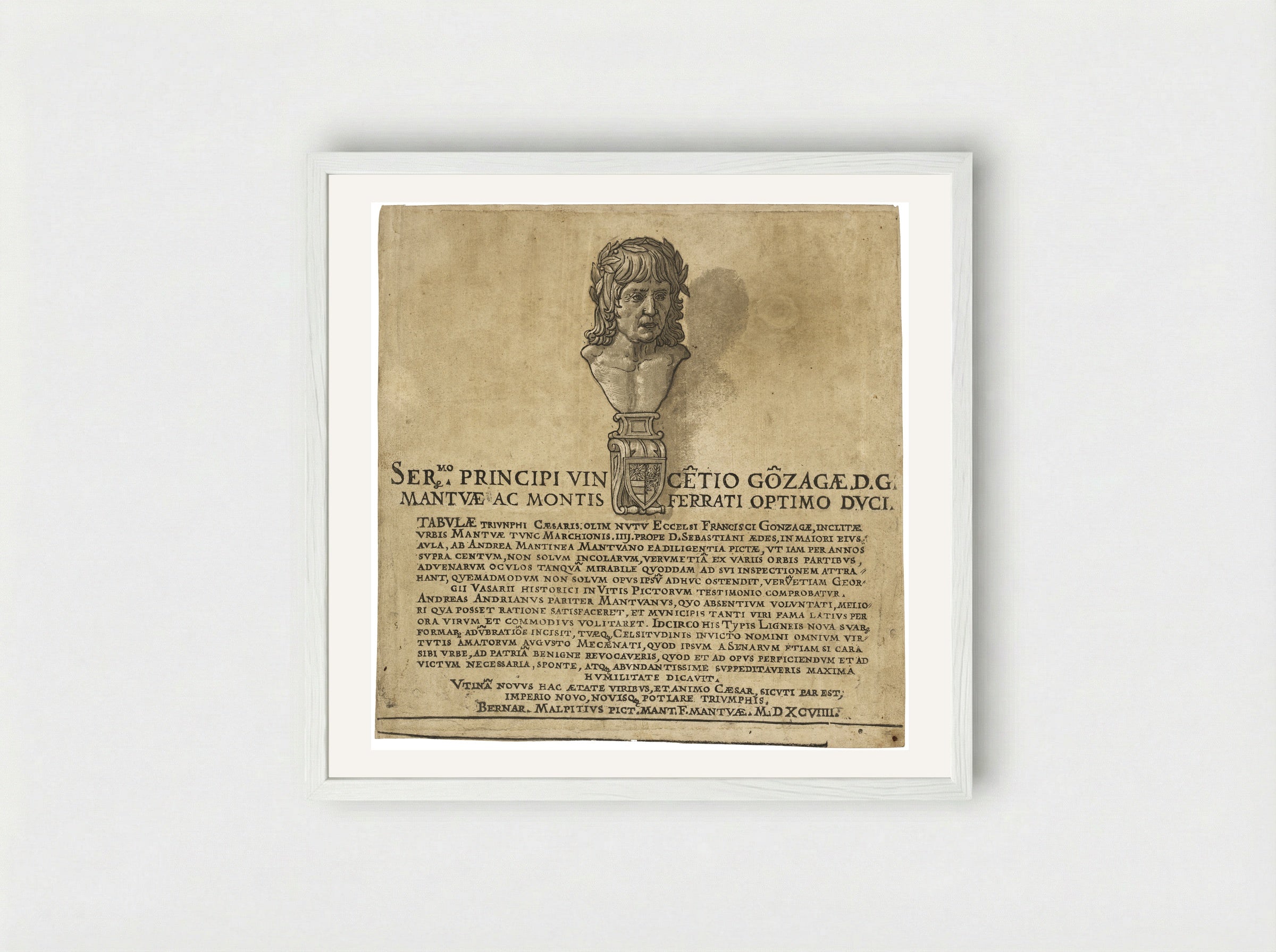 Title Page with Portrait of Andrea Mantegna - Andrea Andreani - Framed Print White