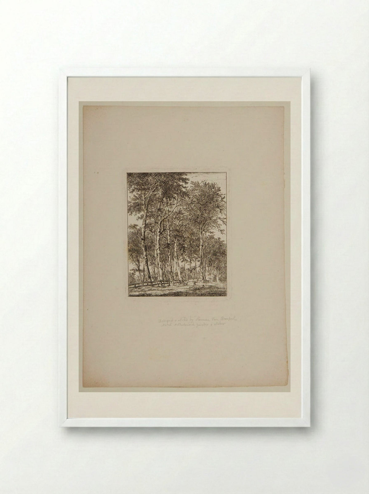 Plate VI (Wooded Scene with Figures) - Hermanus van Brussel - Framed Print White
