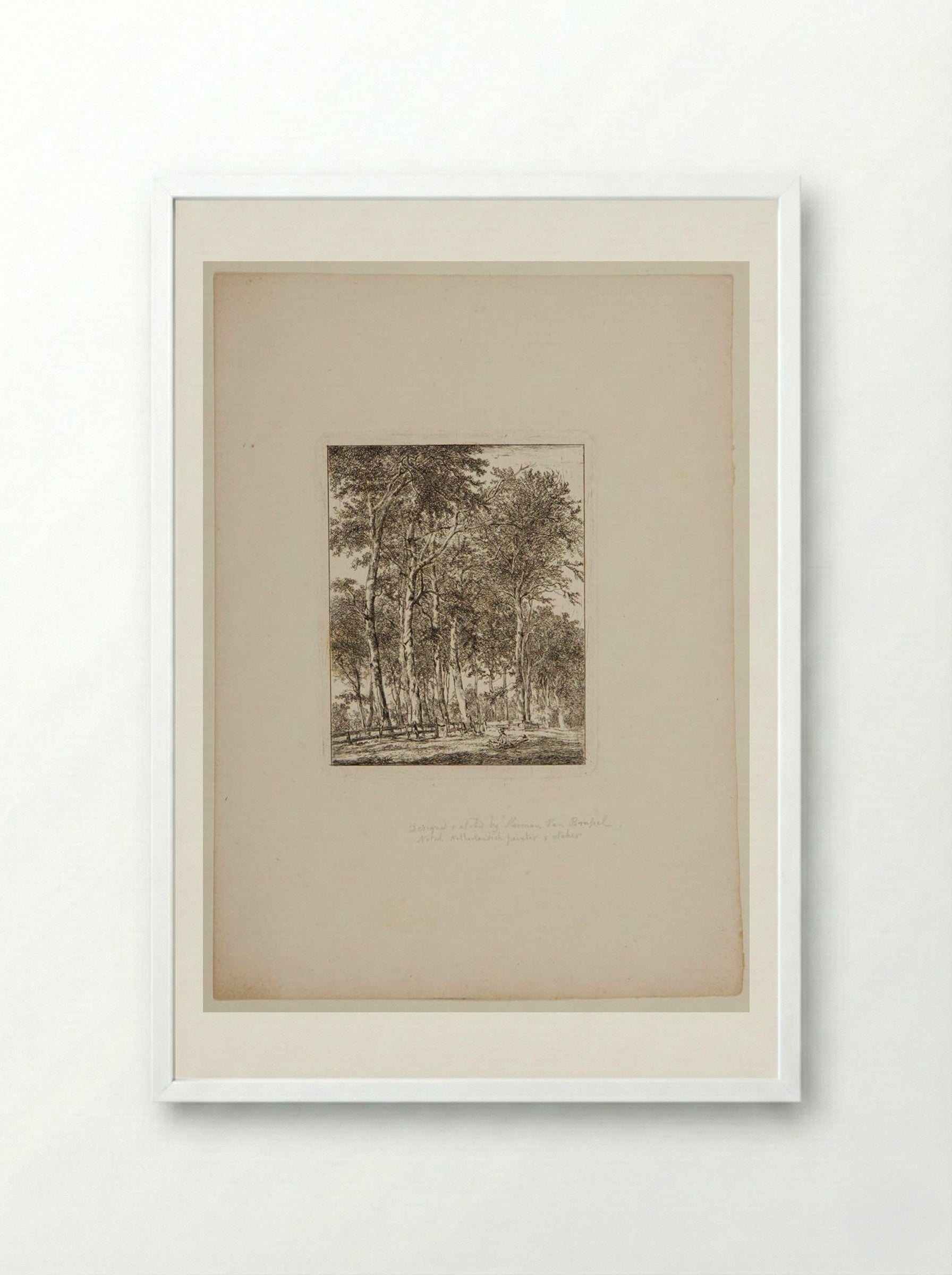 Plate VI (Wooded Scene with Figures) - Hermanus van Brussel - Framed Print White
