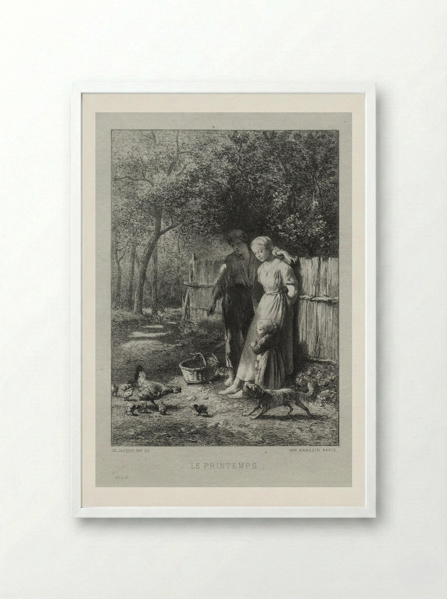 Le Printemps (Springtime) - Charles Jacque - Framed Print White