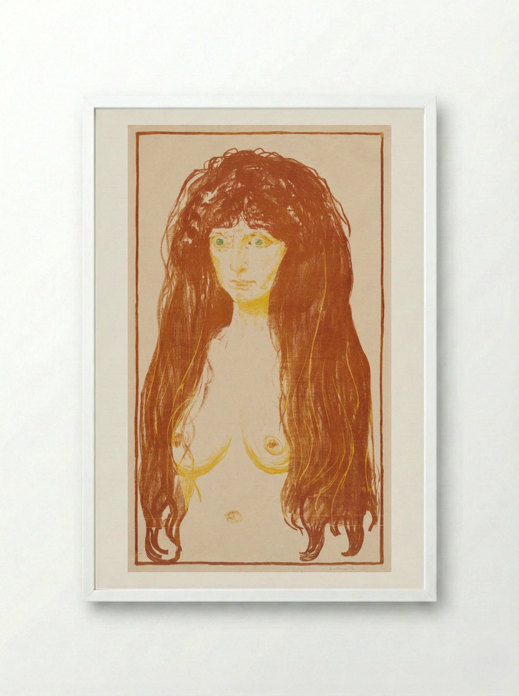 Woman with Red Hair and Green Eyes (The Sin) - Edvard Munch - Framed Print White