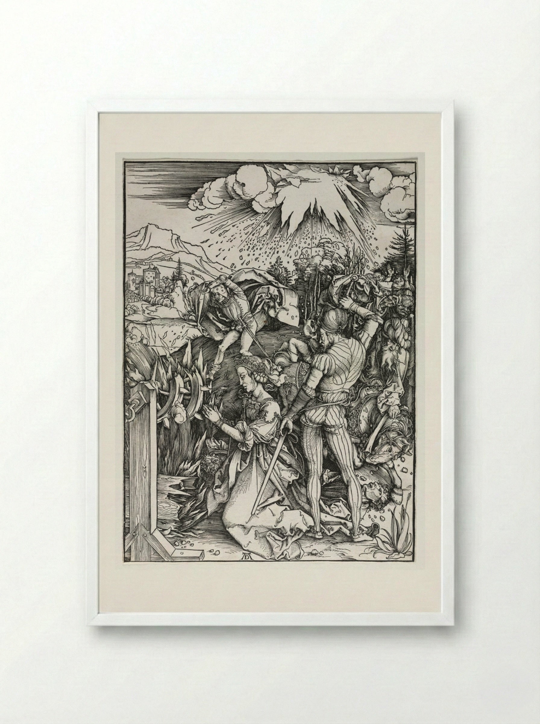 The Martyrdom of Saint Catherine of Alexandria - Albrecht Dürer - Framed Print White