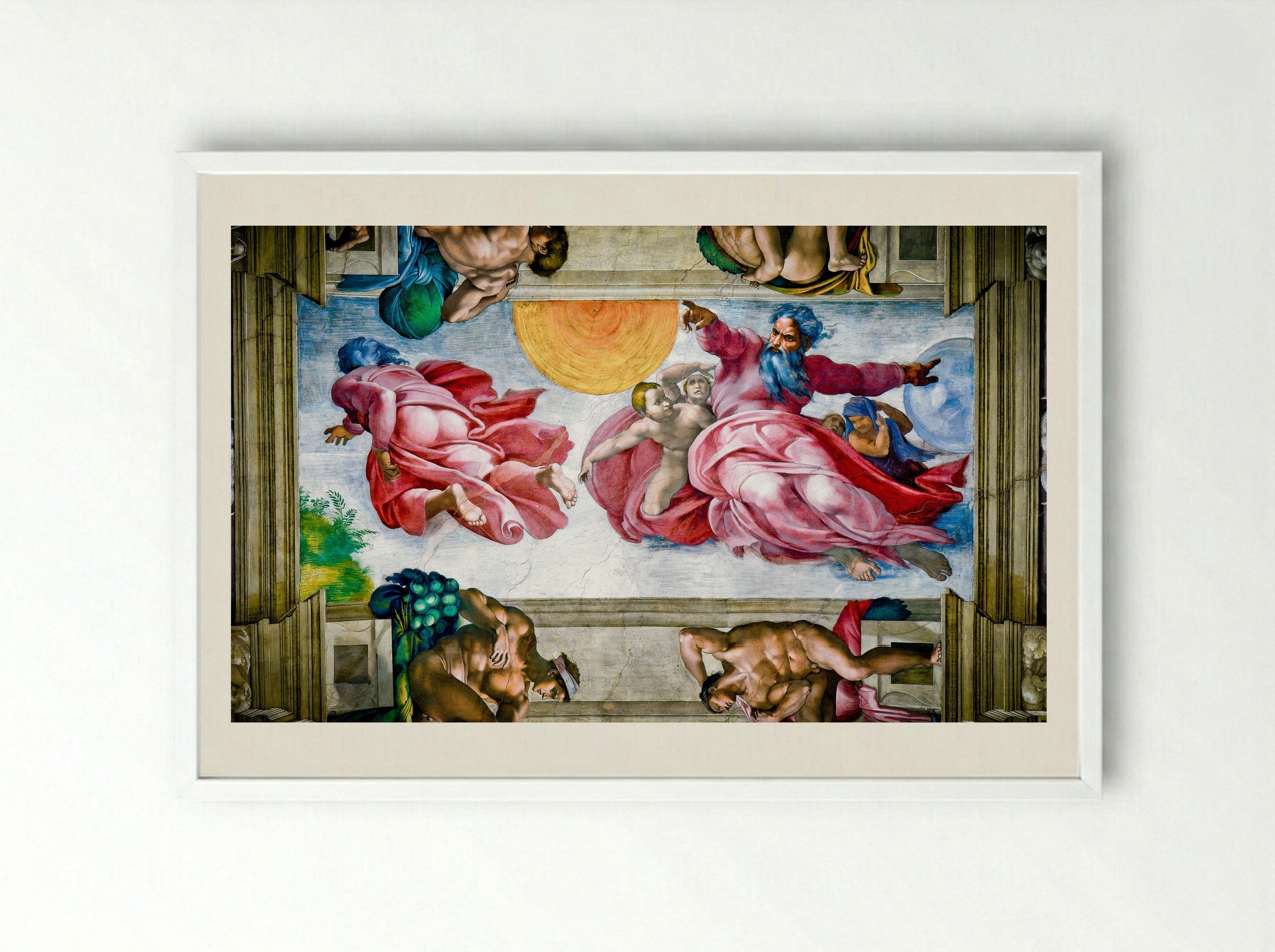 The Creation of the Sun and Moon - Michelangelo Buonarroti - Framed Print White