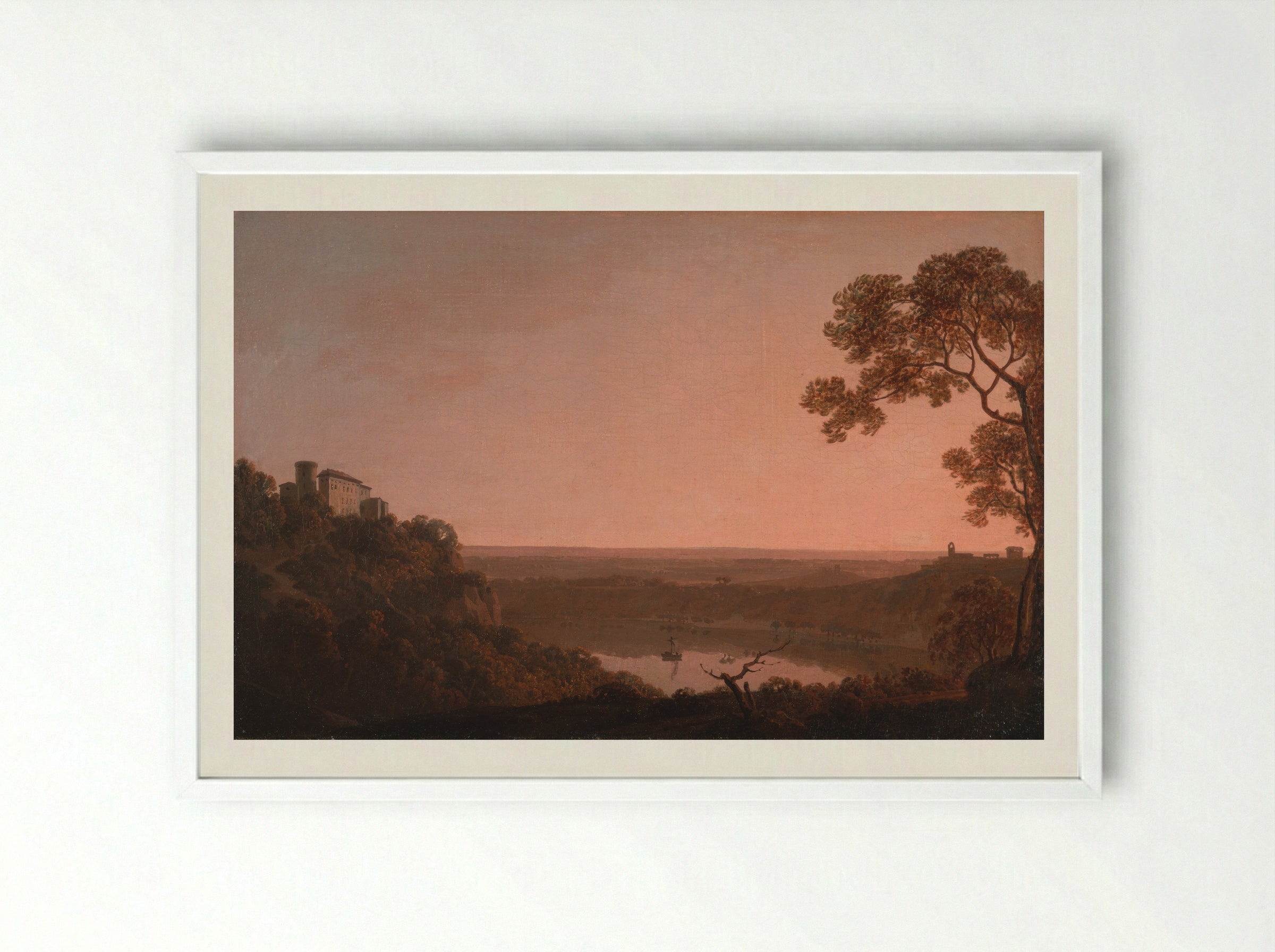 View of the Lake of Nemi - Joseph Wright of Derby - Framed Print White