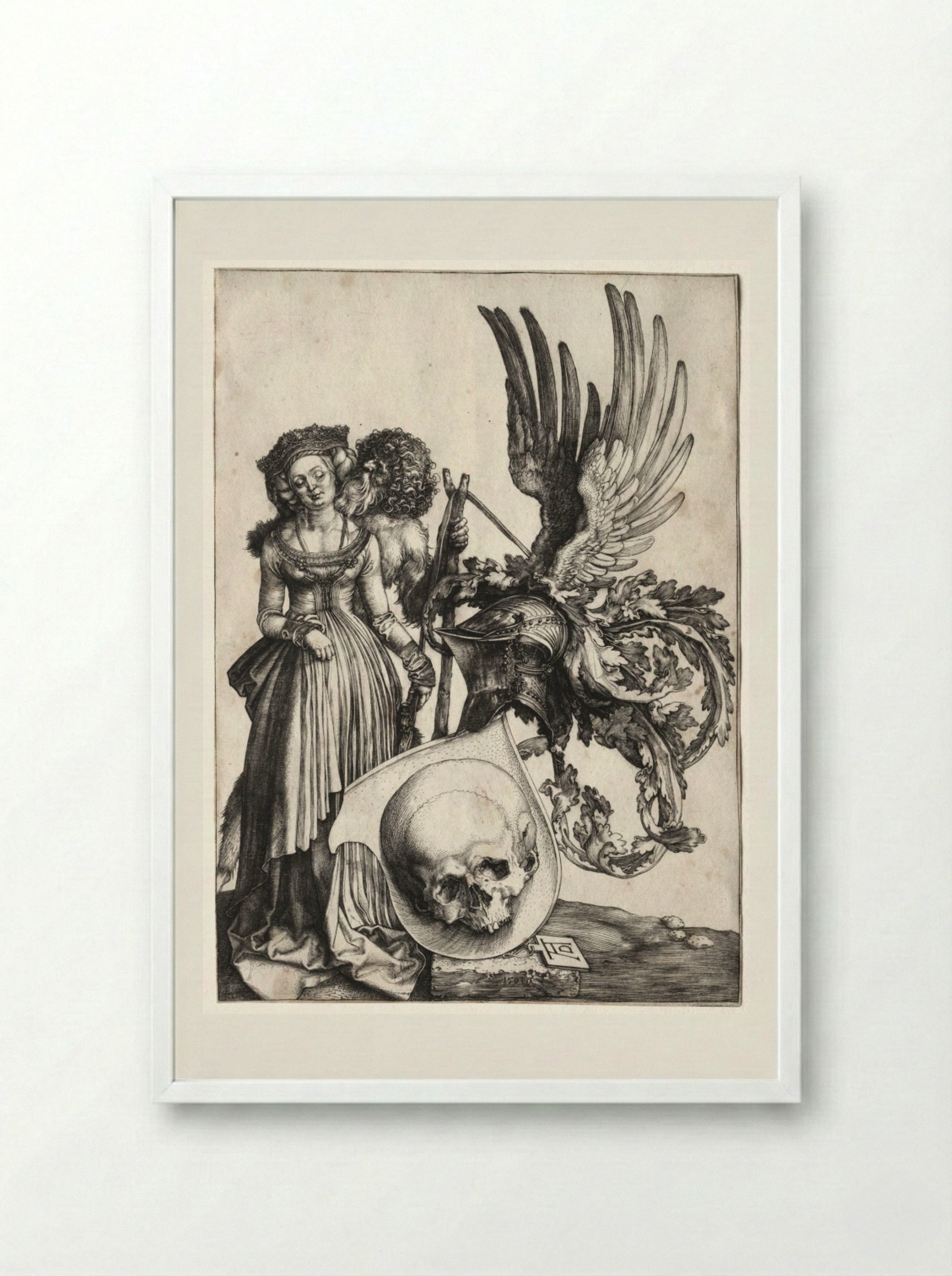 Coat of Arms with a Skull - Albrecht Dürer - Framed Print White