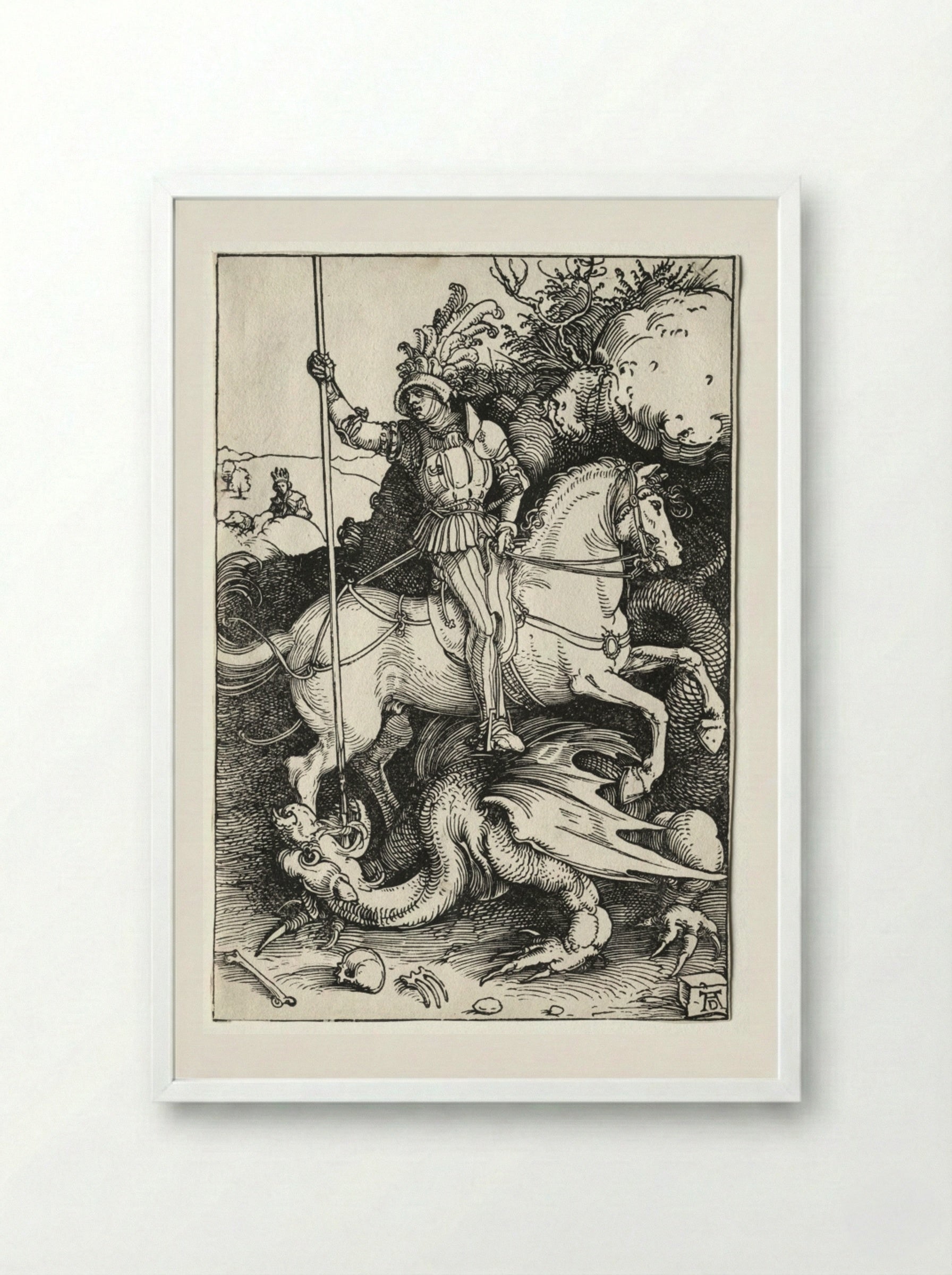 St. George on Horseback - Albrecht Dürer - Framed Print White
