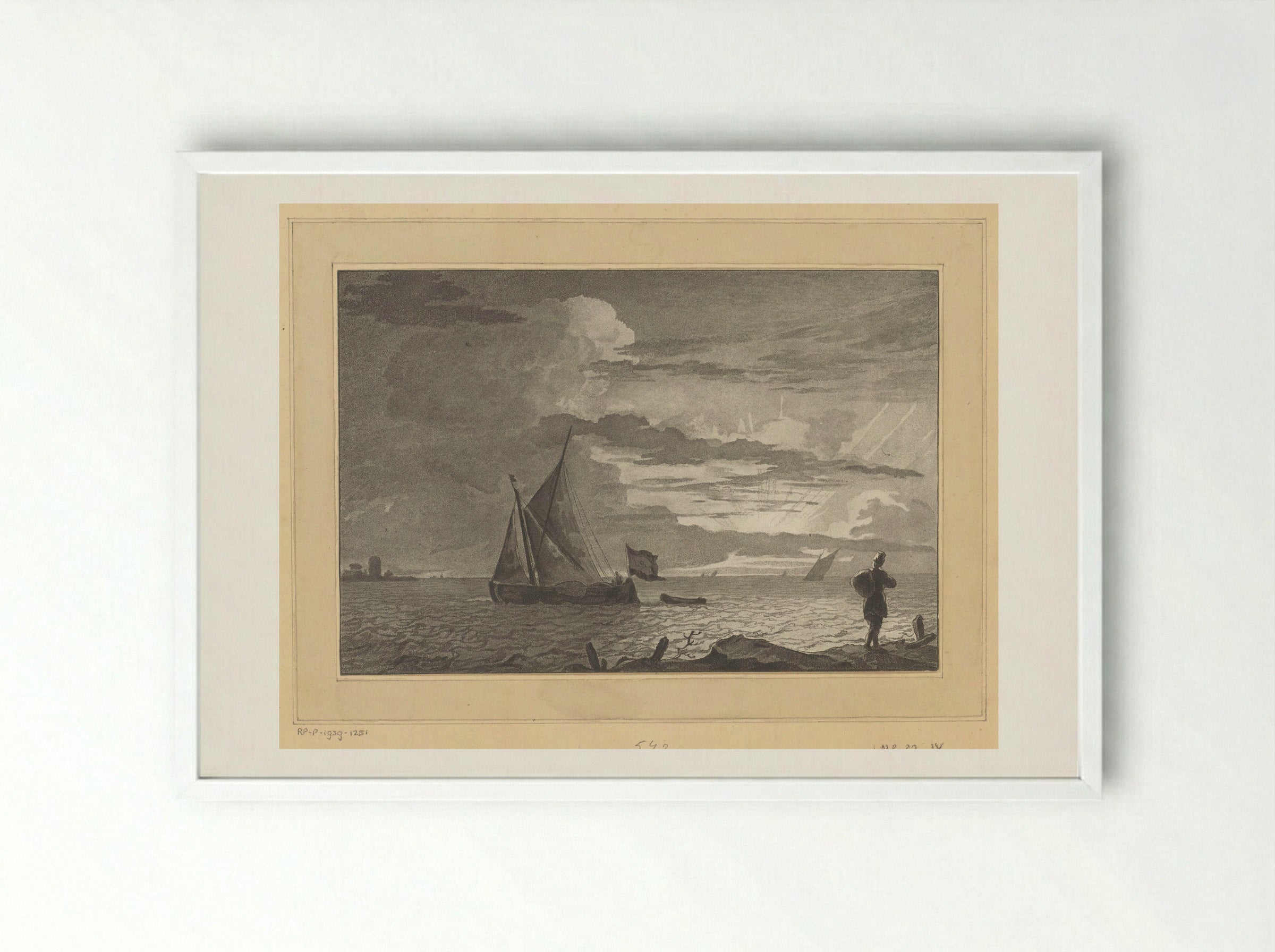Man with a Sack on His Shoulder at Sunrise - Cornelis Brouwer - Framed Print White