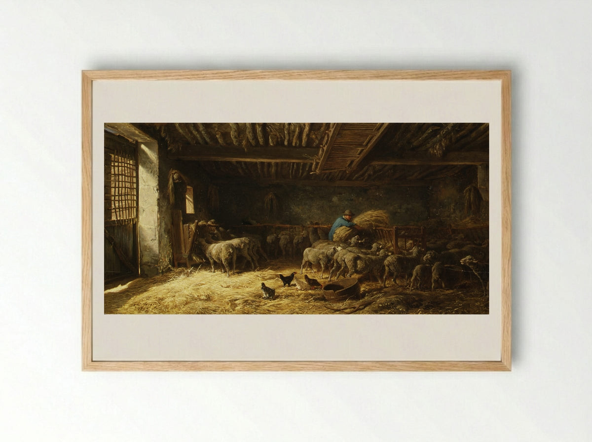 The Sheepfold - Charles Jacque - Framed Print Wood