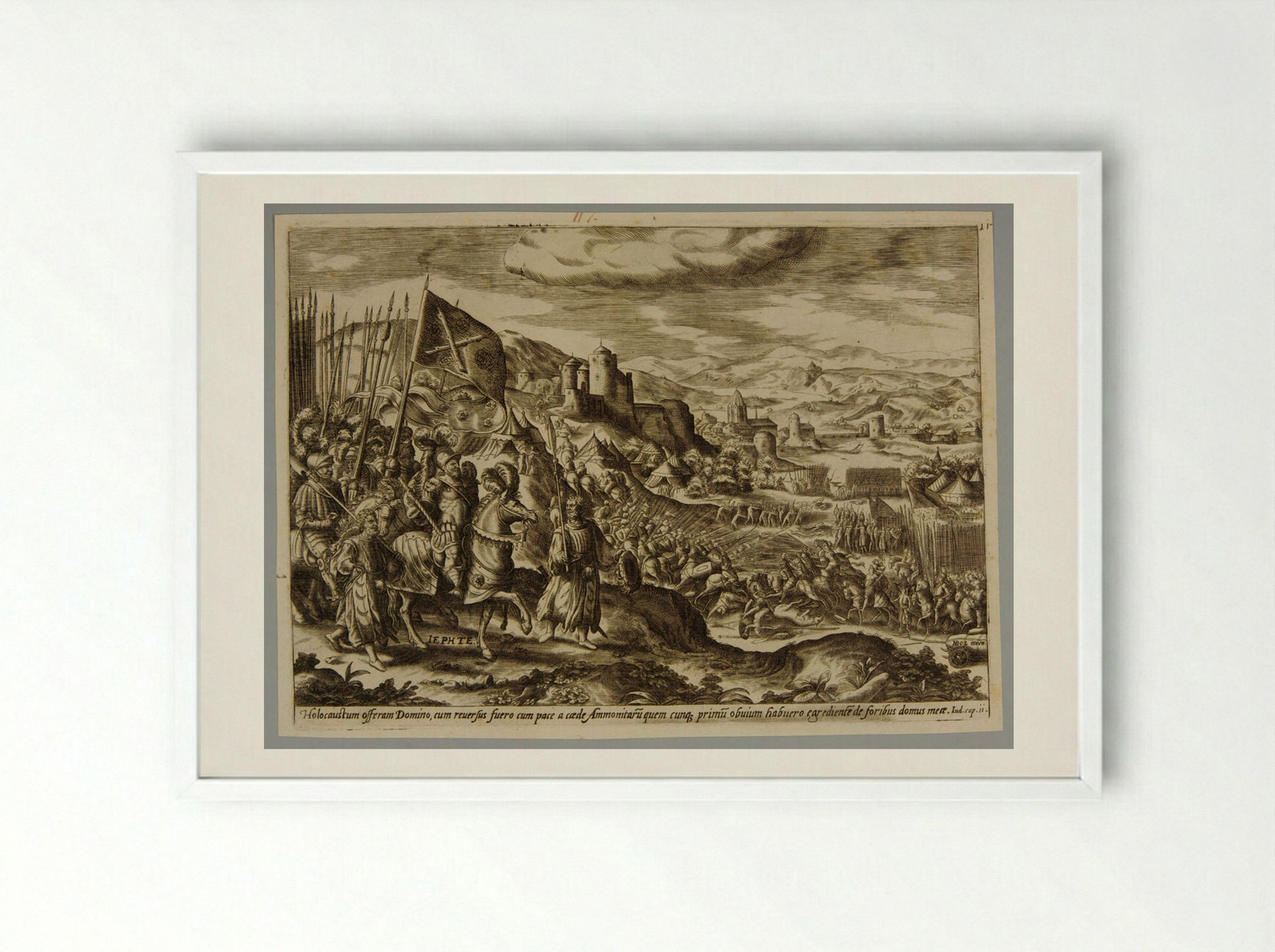 The Story of Jephta, Pl. I - Gerard de Jode - Framed Print White