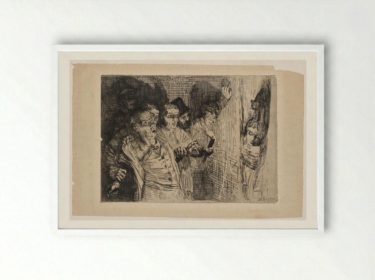 The Black Cat - Alphonse Legros - Framed Print White