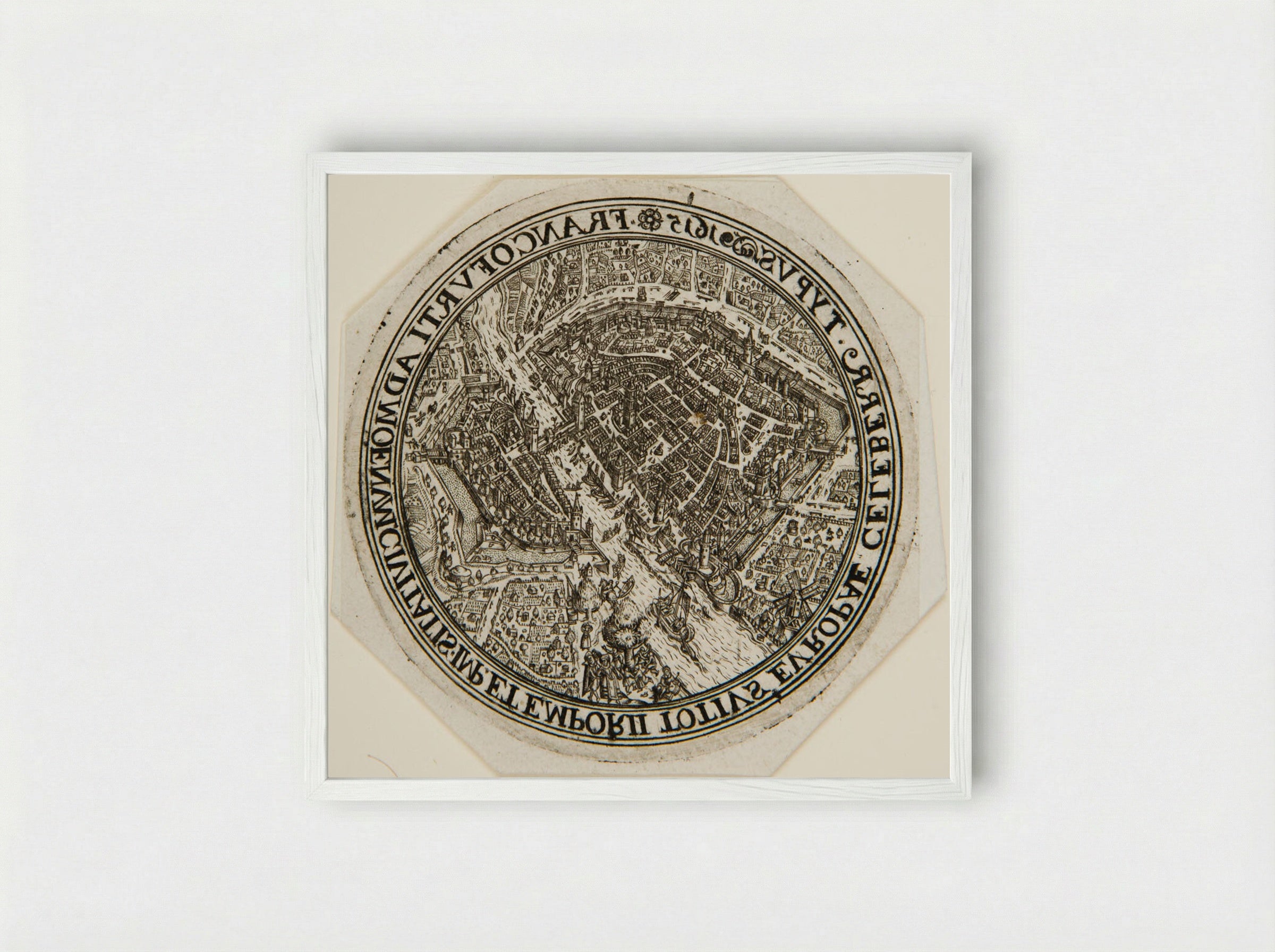 Aerial View of Frankfort - Johann Theodor de Bry - Framed Print White