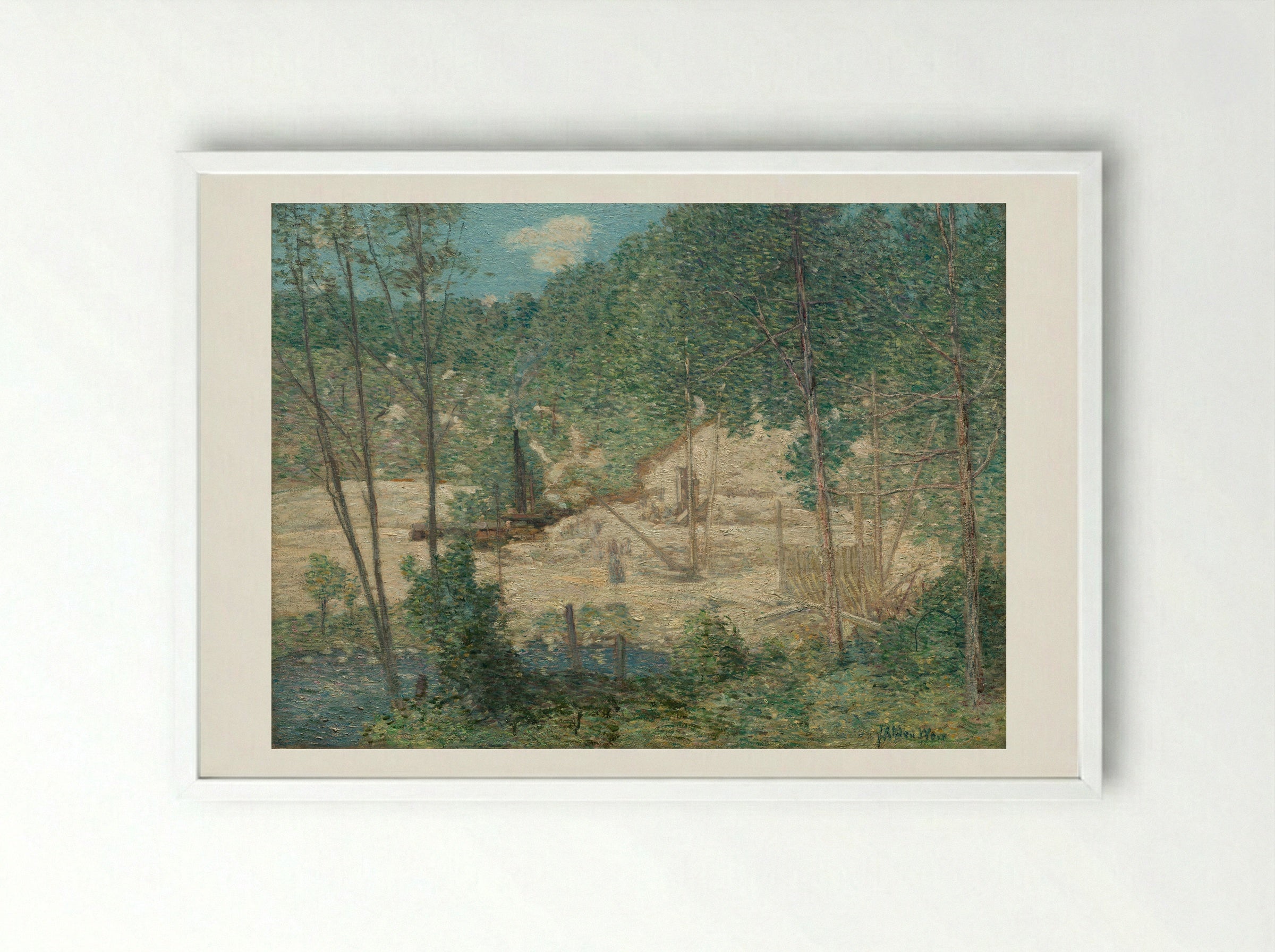 The Building of the Dam - Julian Alden Weir - Framed Print White