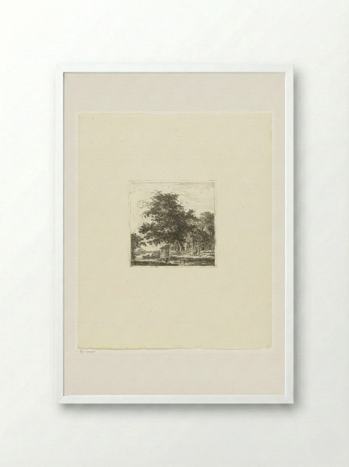 Landschap met huis en visser in een boot - Hermanus van Brussel - Framed Print White